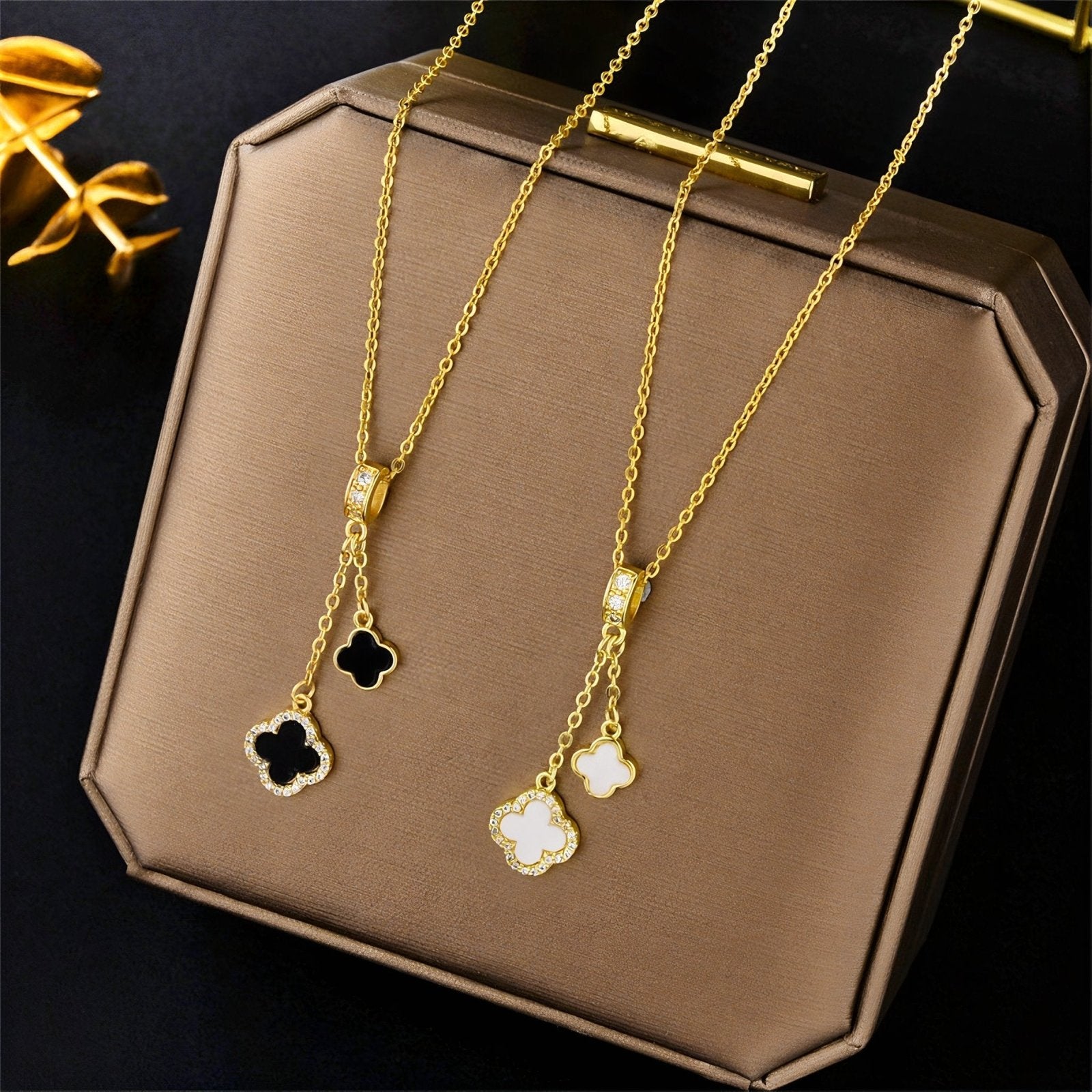 Collier pendentif trèfle à quatre feuilles, double chaîne, style coréen, modèle Maci