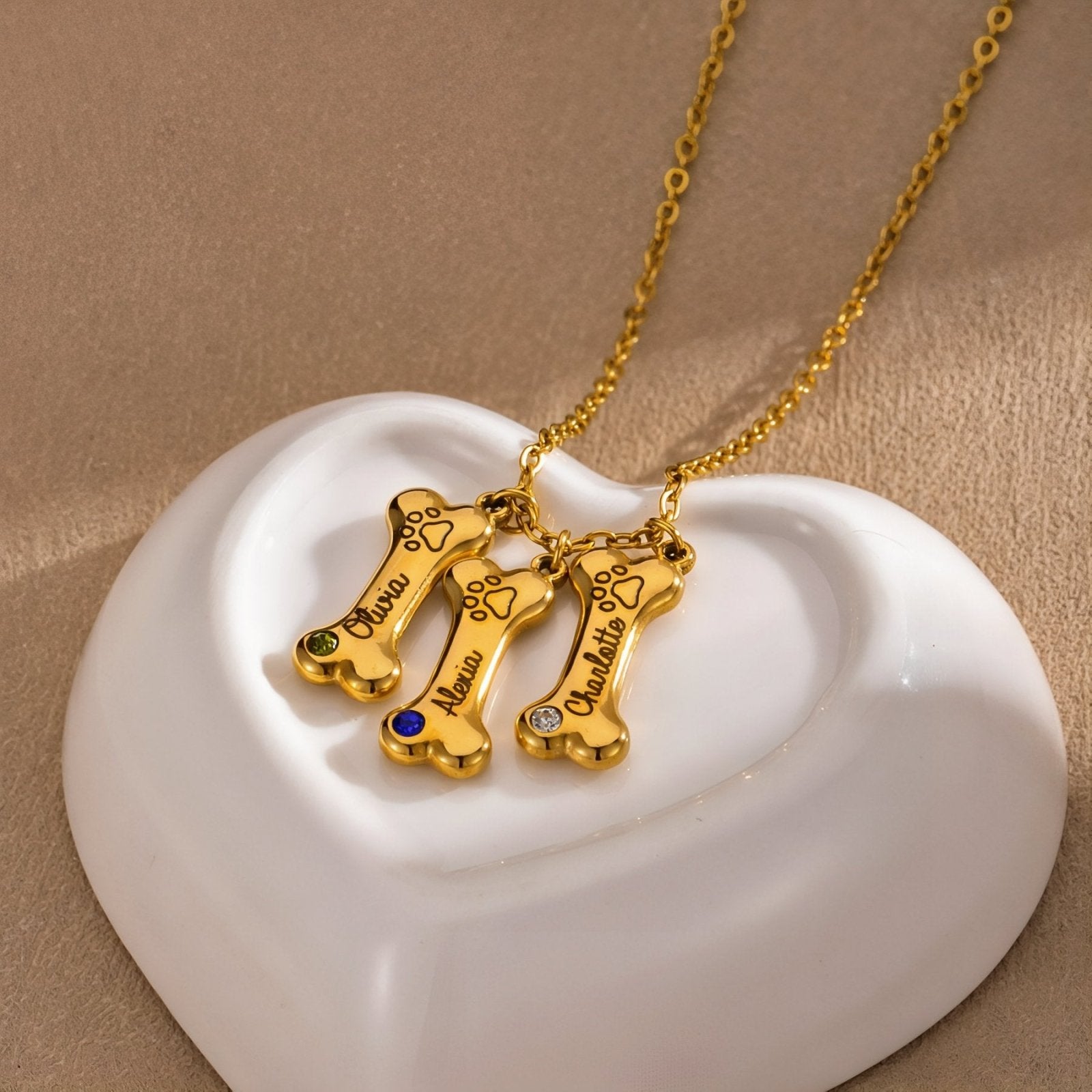 Collier personnalisable en forme d'os, en acier inoxydable, pour amoureux des chiens, modèle Paws