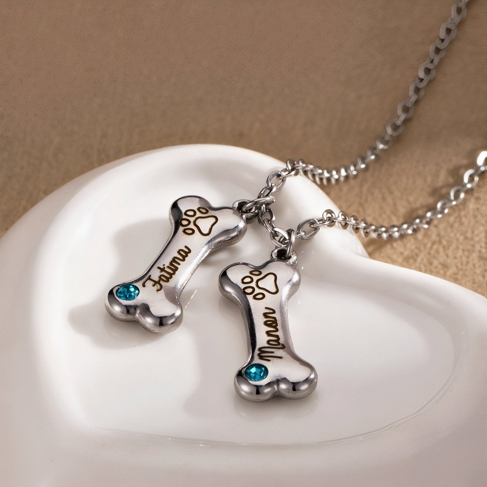 Collier personnalisable en forme d'os, en acier inoxydable, pour amoureux des chiens, modèle Paws