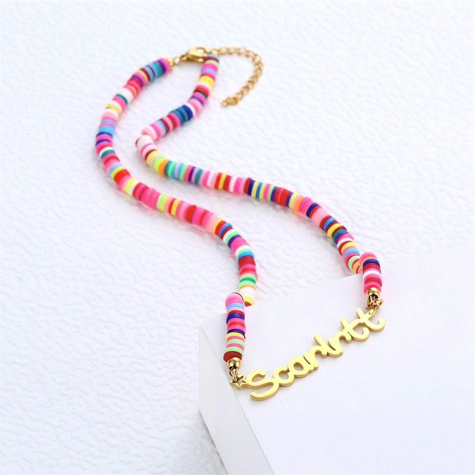 Collier personnalisable en perles de Heishi, perles colorées pendentif en acier 316L, modèle Rainbow