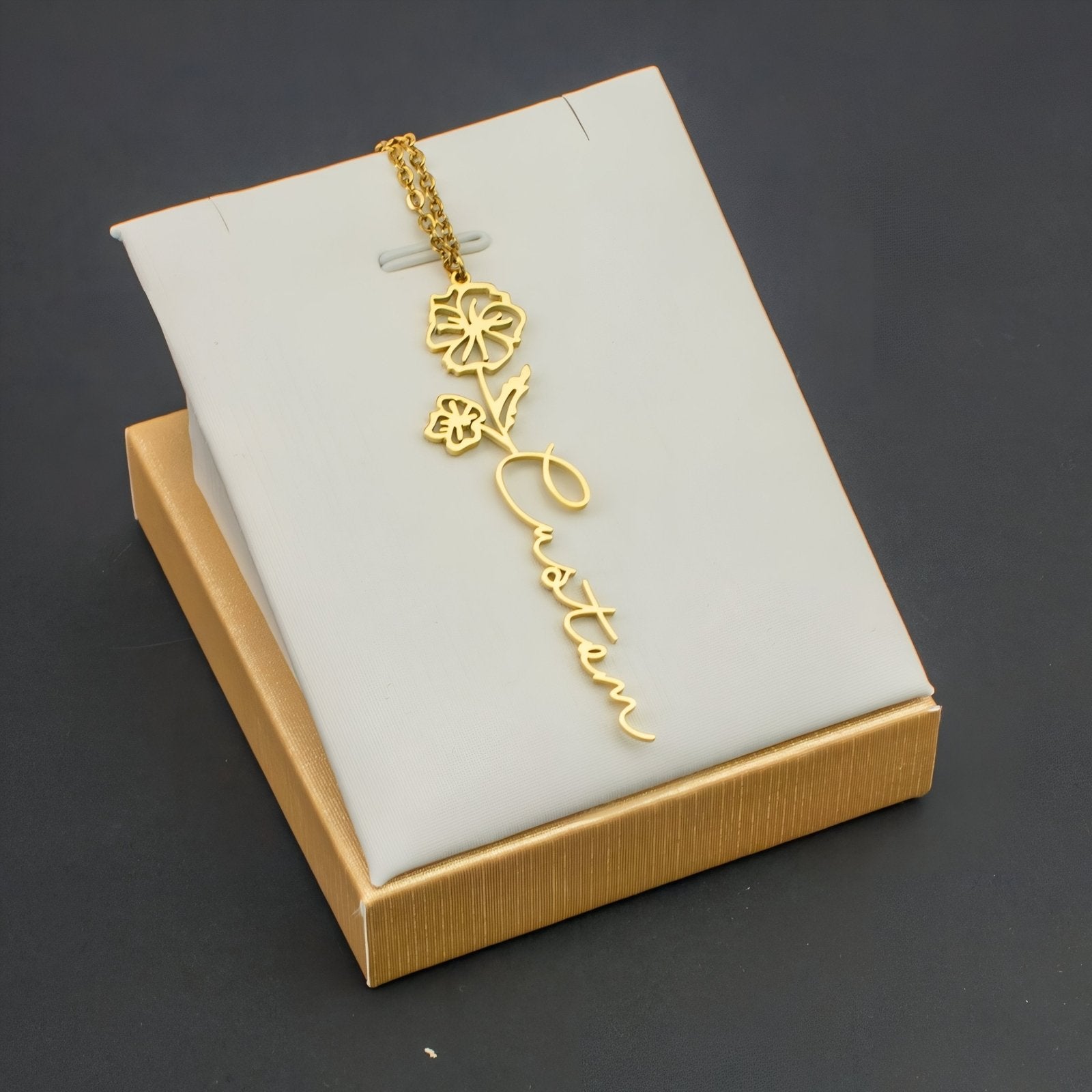Collier personnalisable, pendentif fleur, acier inoxydable 18K, modèle Magnolia