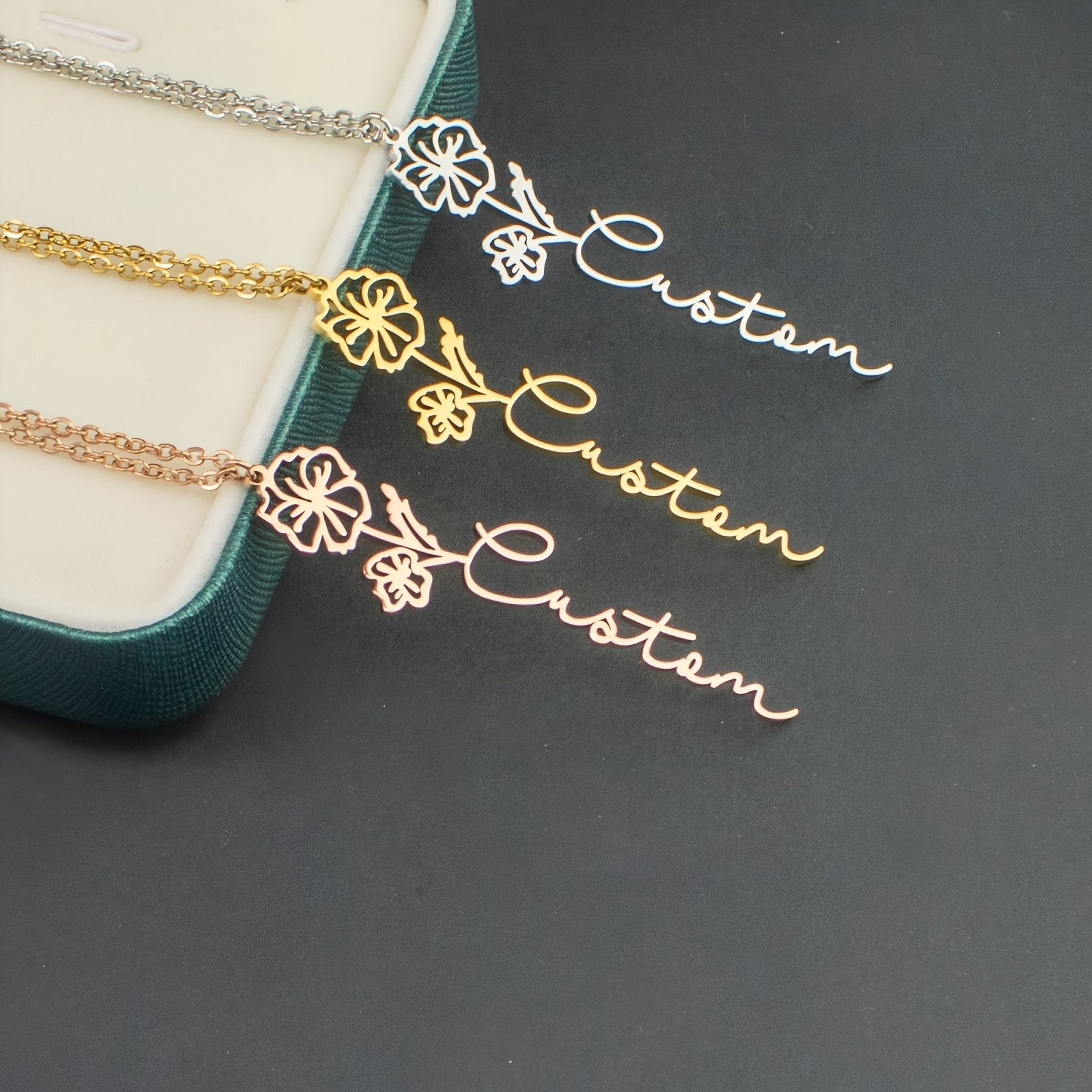 Collier personnalisable, pendentif fleur, acier inoxydable 18K, modèle Magnolia