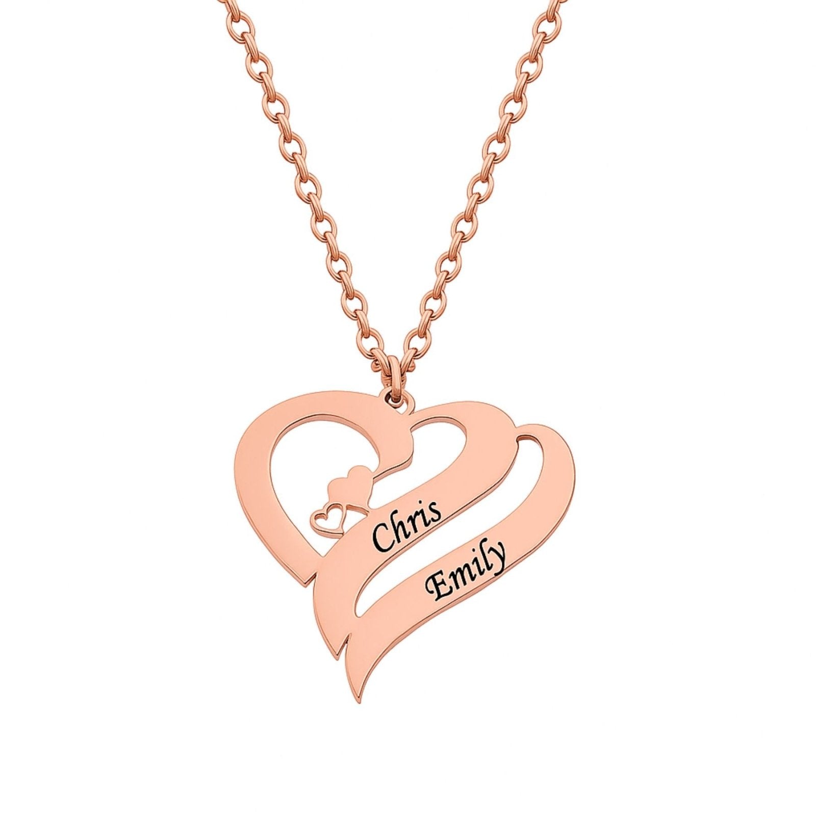 Collier personnalisé couple, pendentif double cœur, en acier inoxydable, modèle Love