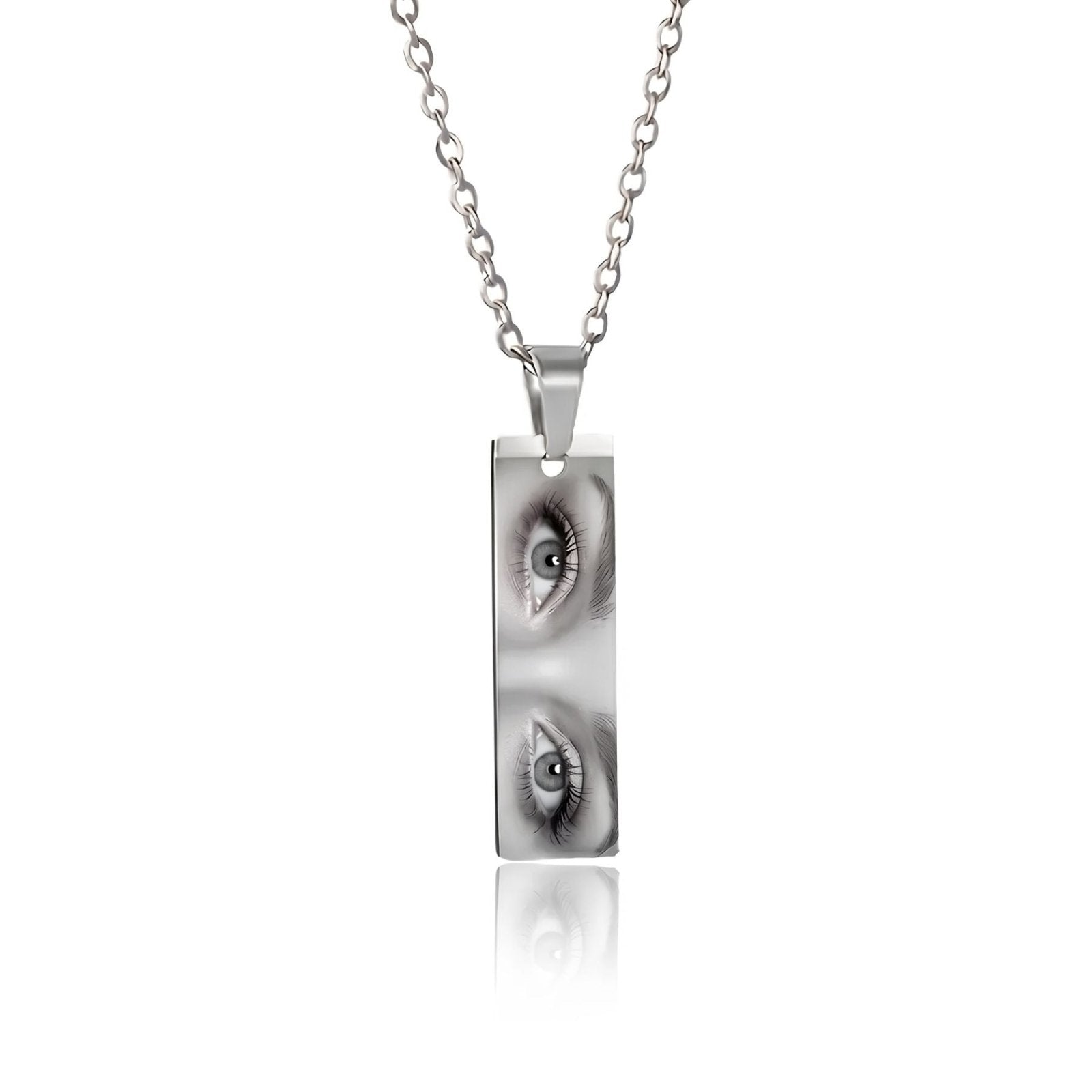 Collier photo yeux personnalisable, pendentif plaque rectangulaire, en acier inoxydable