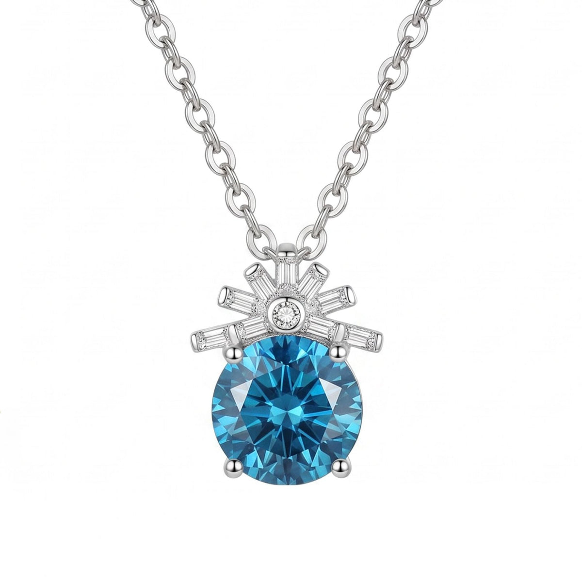 Collier pierre ronde facettée pour femme, en cuivre, pendentif serti de pierres blanches avec pierre centrale colorée