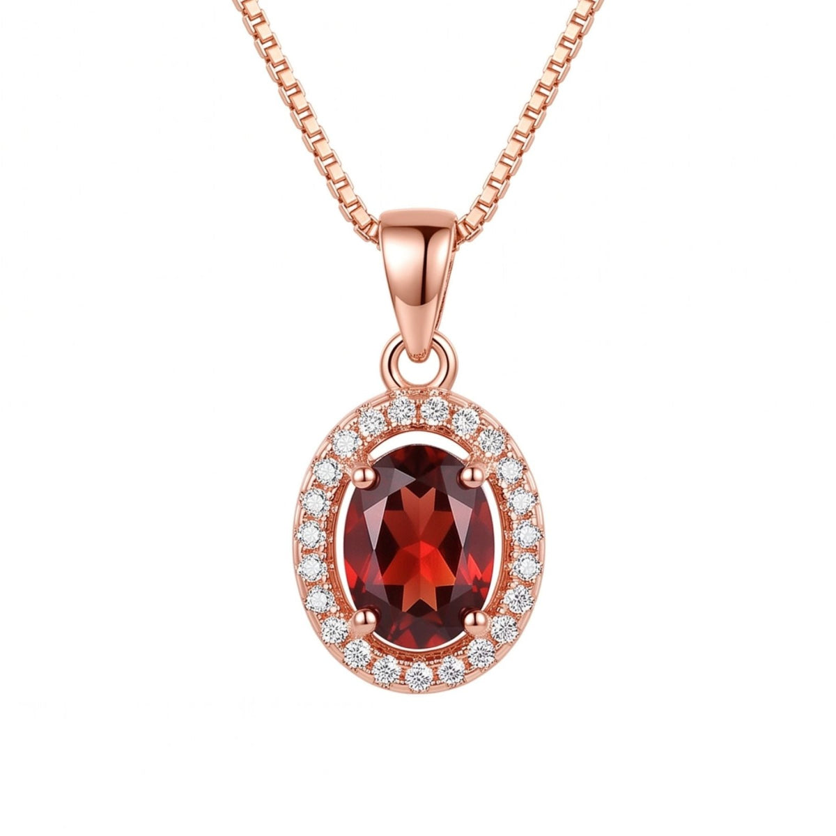 Collier pierre rouge grenat pour femme, en cuivre, pendentif ovale entouré de pierres blanches