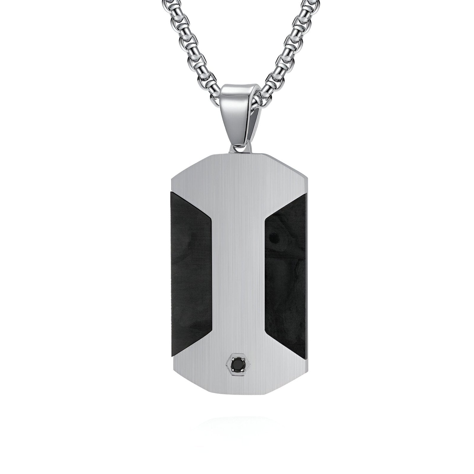 Collier plaque militaire, en acier inoxydable, inserts en carbone forgé et zircon, modèle Grayson