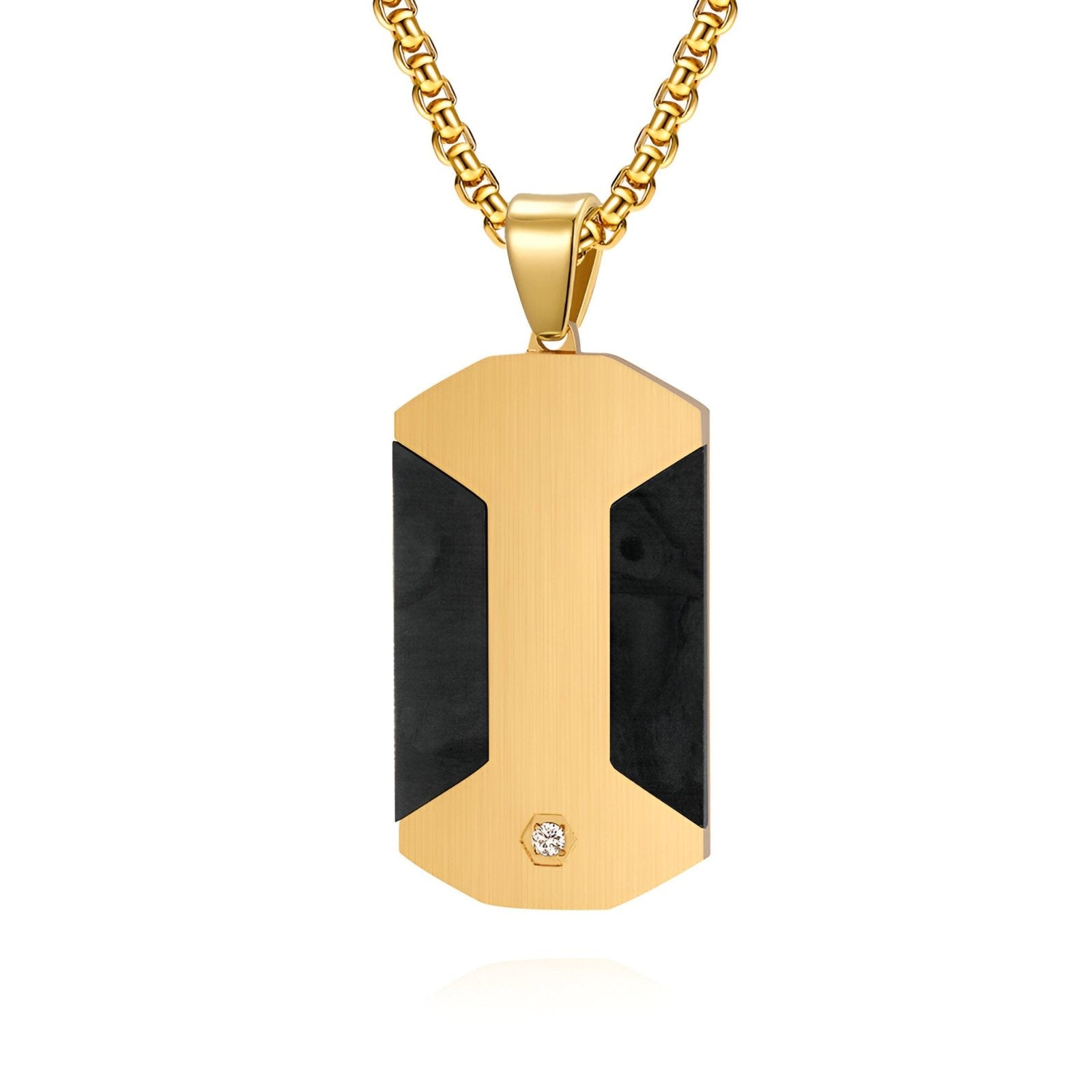Collier plaque militaire, en acier inoxydable, inserts en carbone forgé et zircon, modèle Grayson