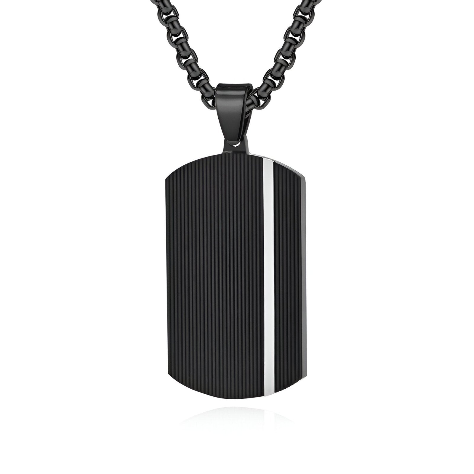 Collier plaque militaire noire, rainurée et minimaliste, maille jaseron, modèle Carter