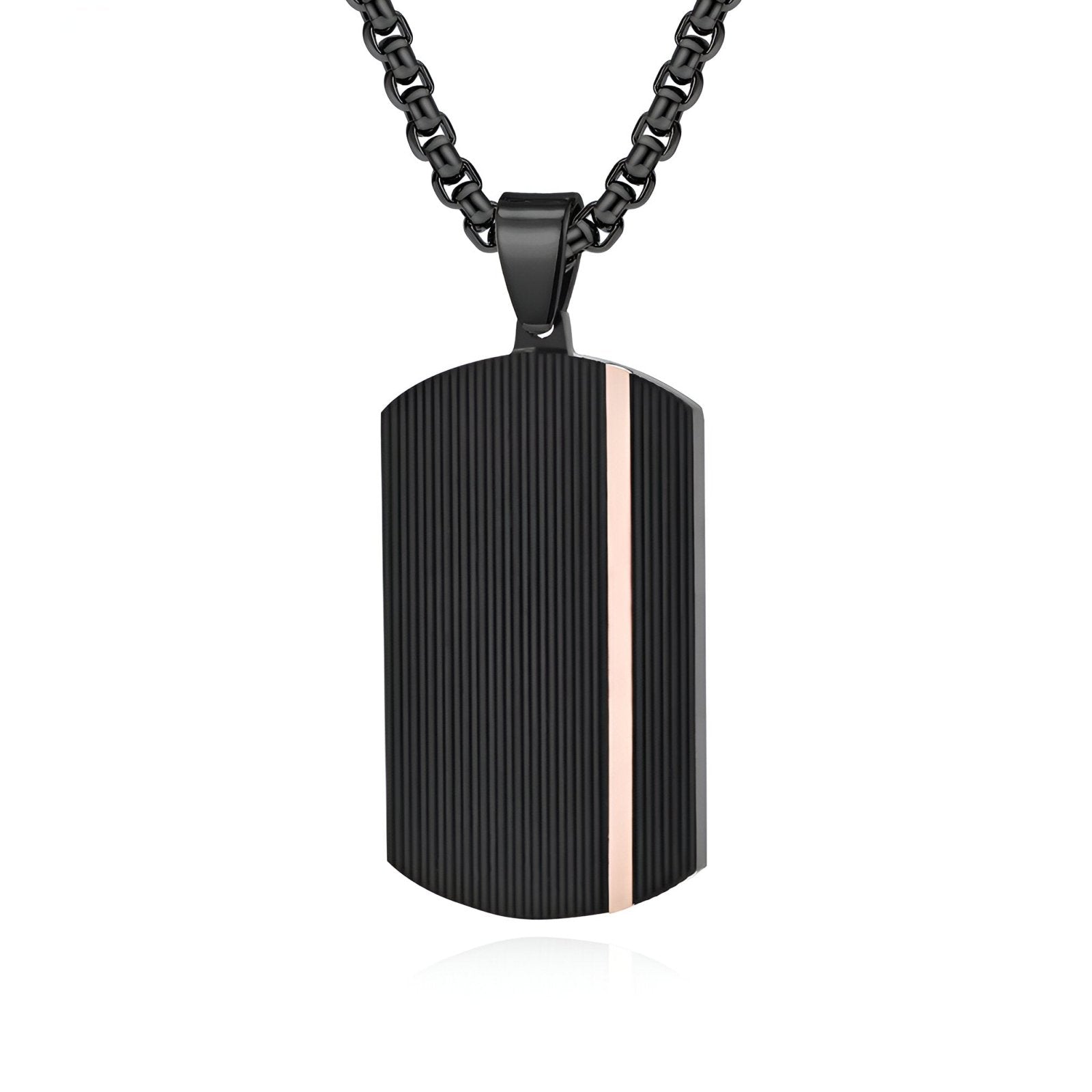 Collier plaque militaire noire, rainurée et minimaliste, maille jaseron, modèle Carter