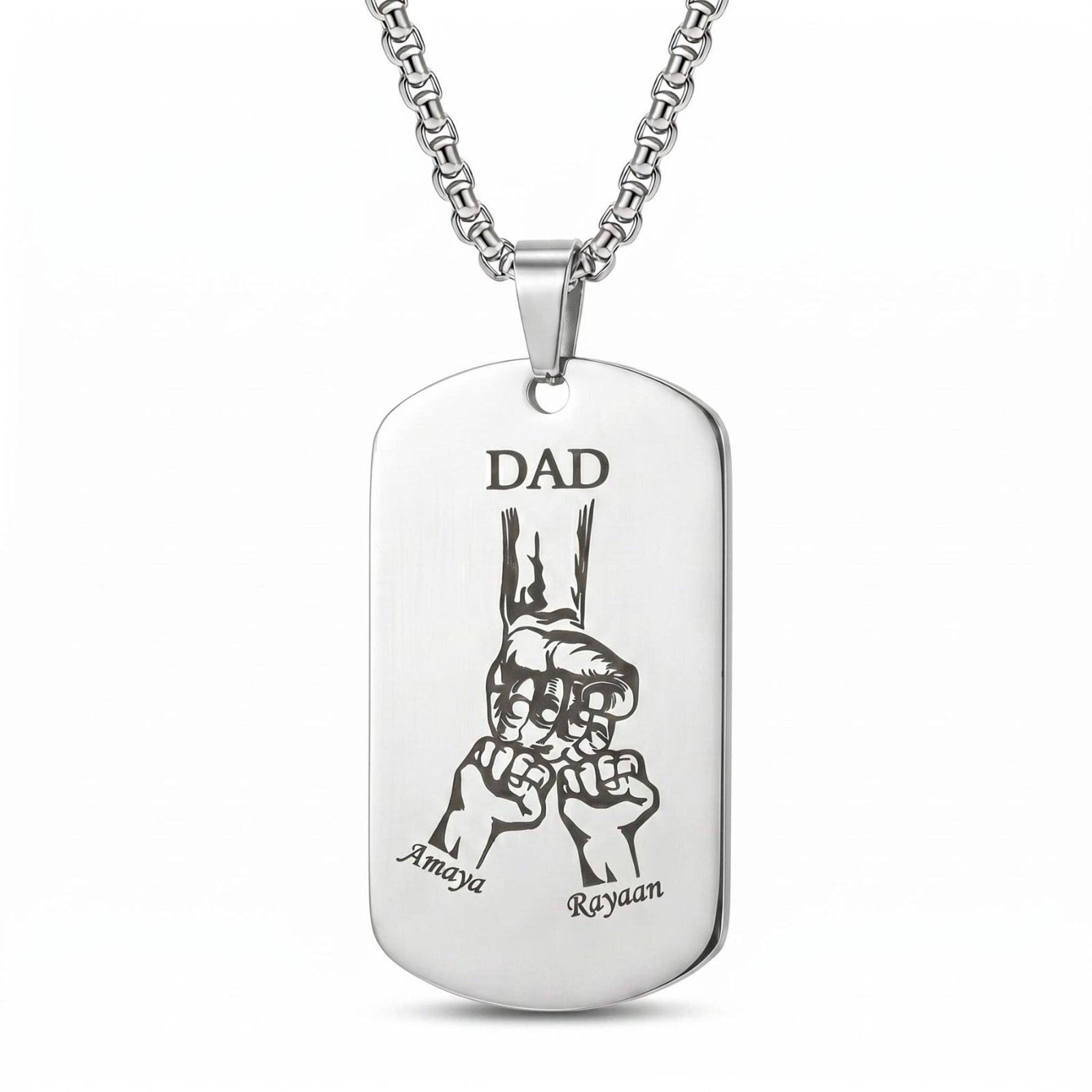 Collier plaque militaire personnalisée pour homme, "DAD" et prénoms gravés, en acier inoxydable