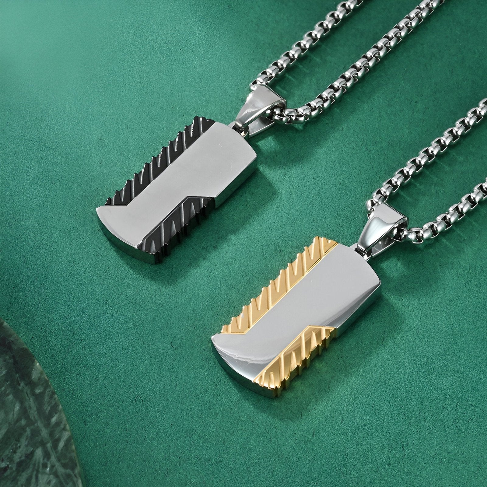 Collier plaque militaire style urbain, pendentif rectangle acier inoxydable, modèle Tucker
