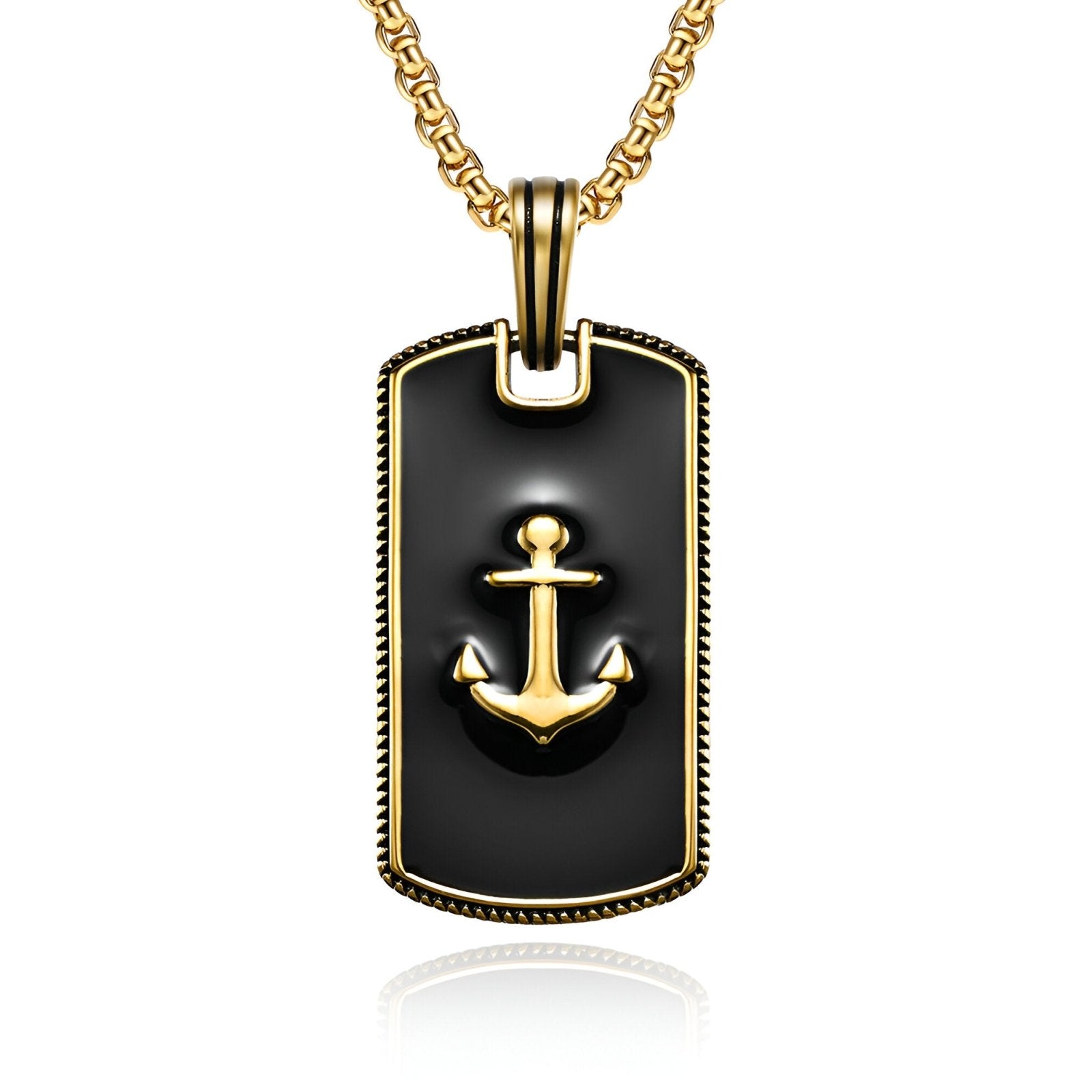 Collier plaque style marin, pendentif ancre 3D, look urbain et design masculin, modèle Noé