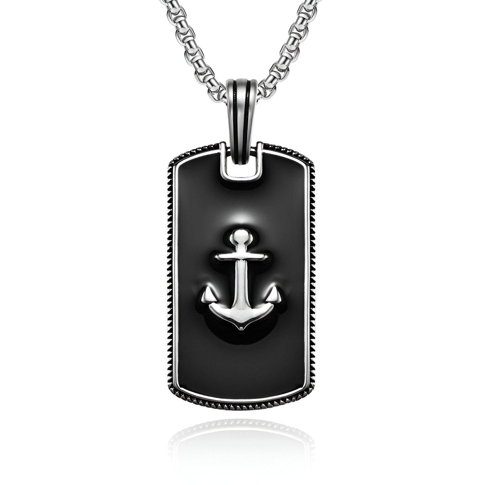 Collier plaque style marin, pendentif ancre 3D, look urbain et design masculin, modèle Noé