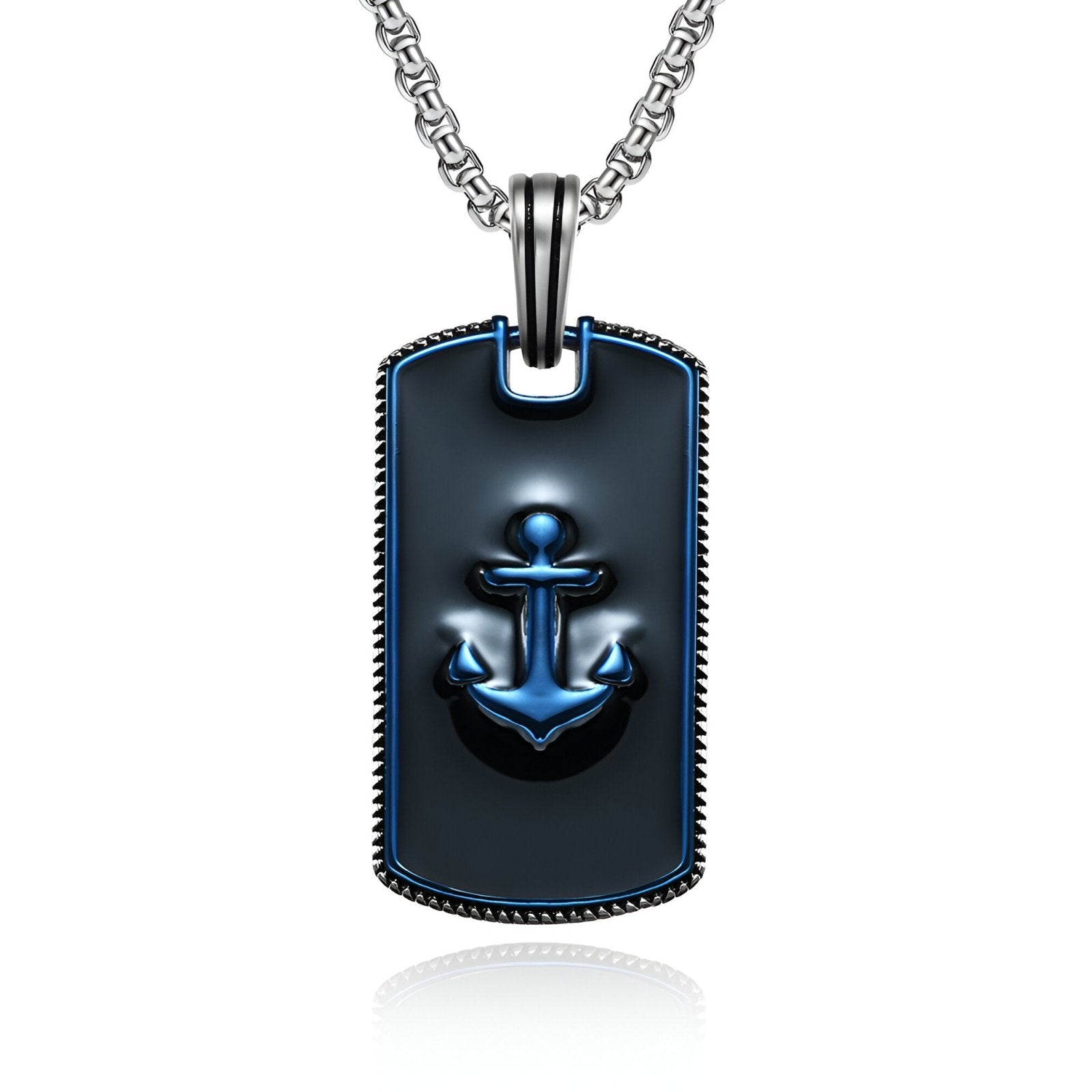 Collier plaque style marin, pendentif ancre 3D, look urbain et design masculin, modèle Noé