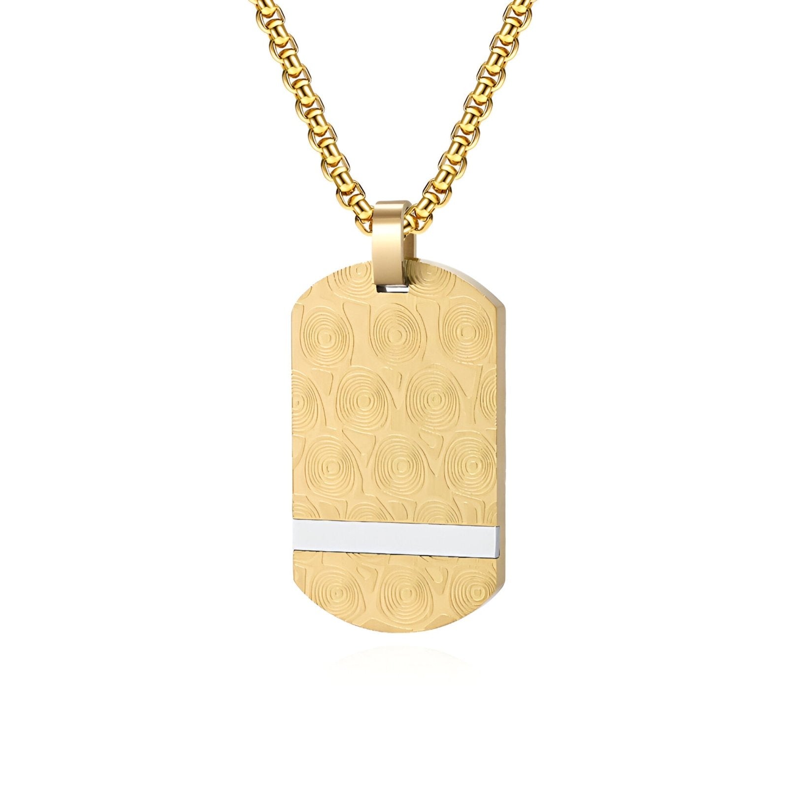 Collier plaque style militaire, motif gravé cercles concentriques, modèle Spencer