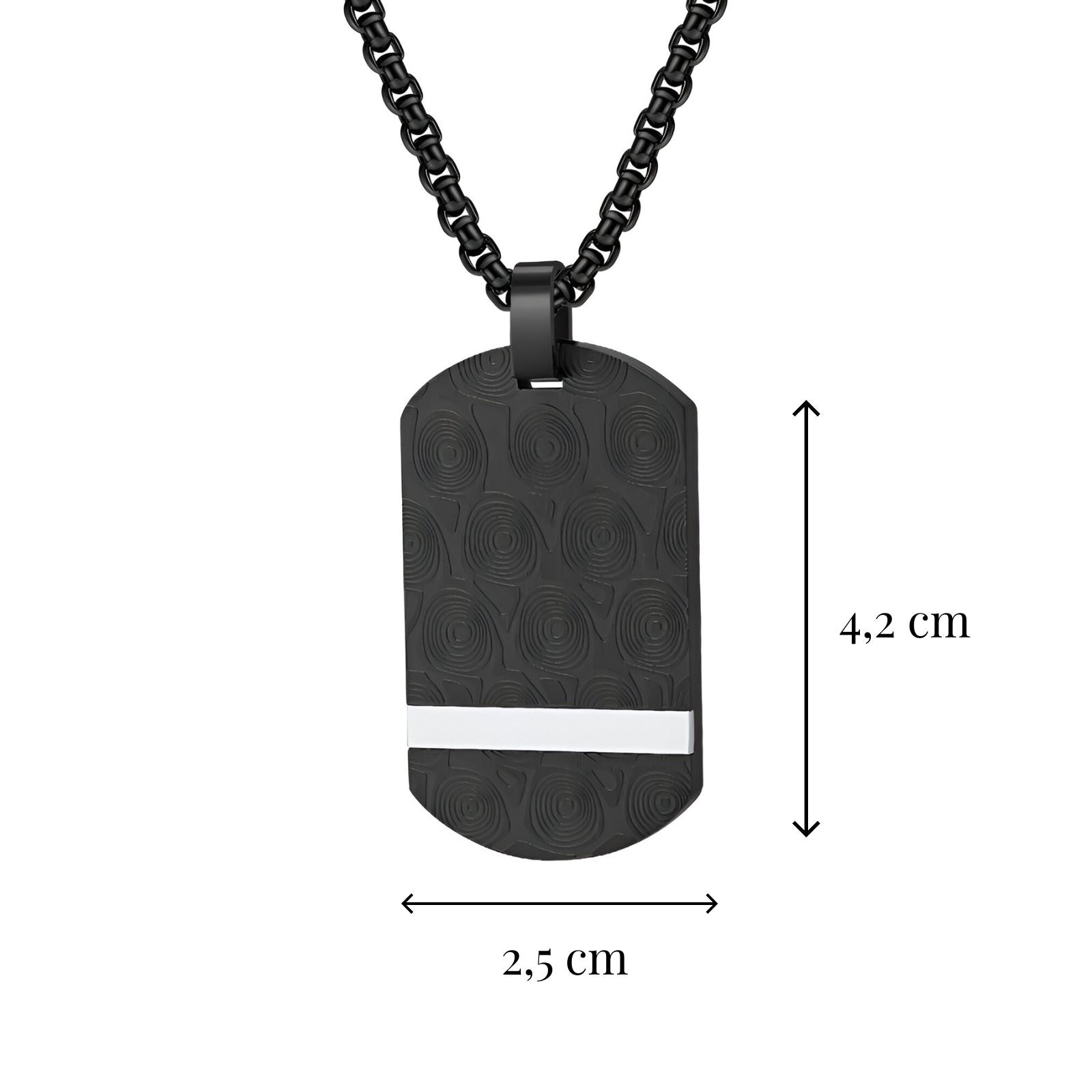 Collier plaque style militaire, motif gravé cercles concentriques, modèle Spencer