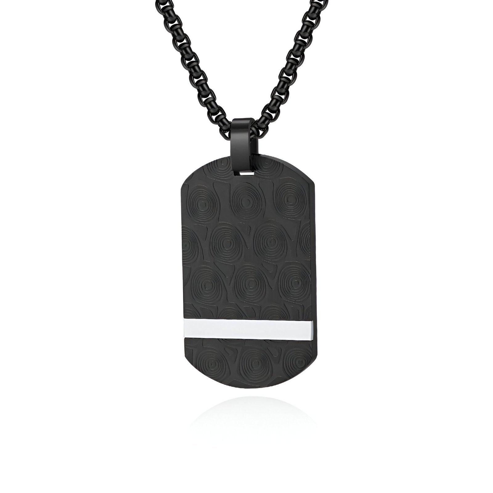 Collier plaque style militaire, motif gravé cercles concentriques, modèle Spencer