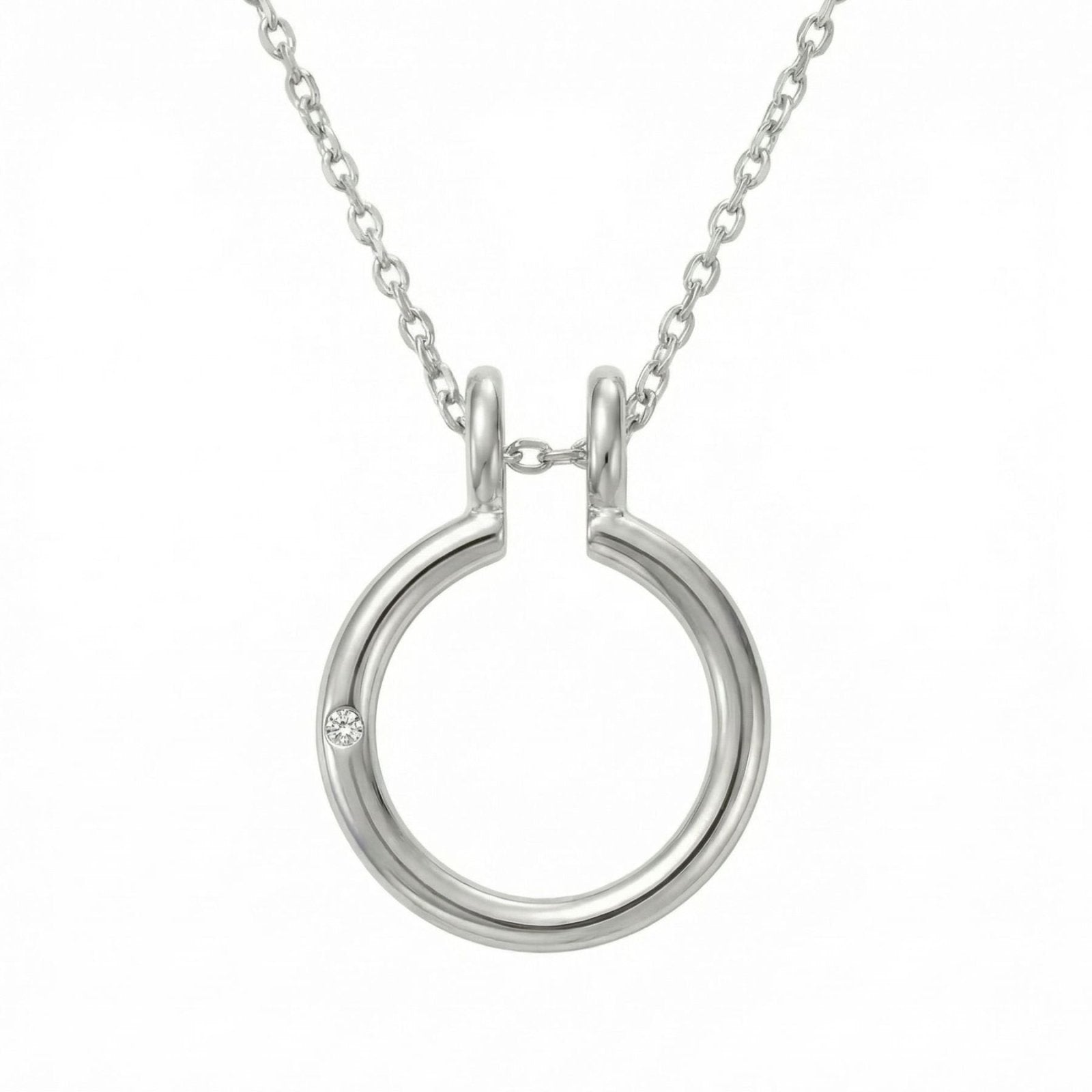 Collier porte bague pour femme, avec pendentif anneau circulaire et zircon, en acier inoxydable