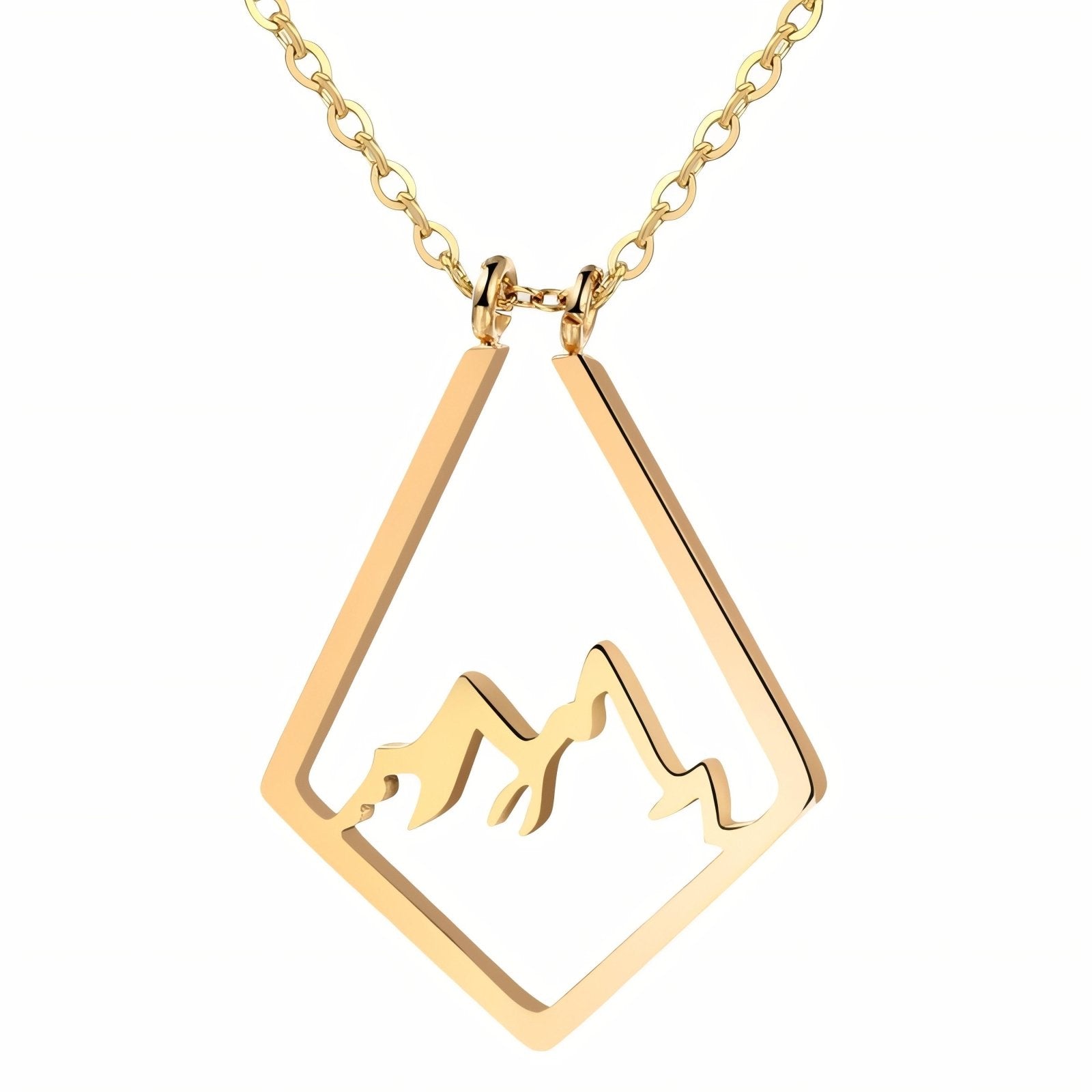 Collier porte bague pour femme, pendentif géométrique avec design montagne, en acier inoxydable