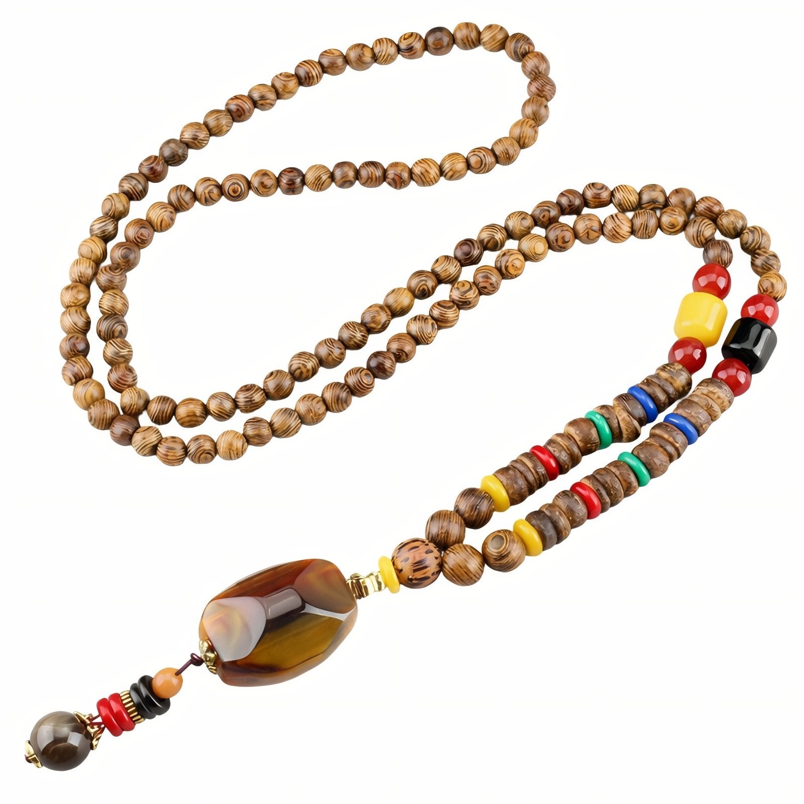 Collier pour femme en perles de bois, avec pendentif en résine, style artisanale