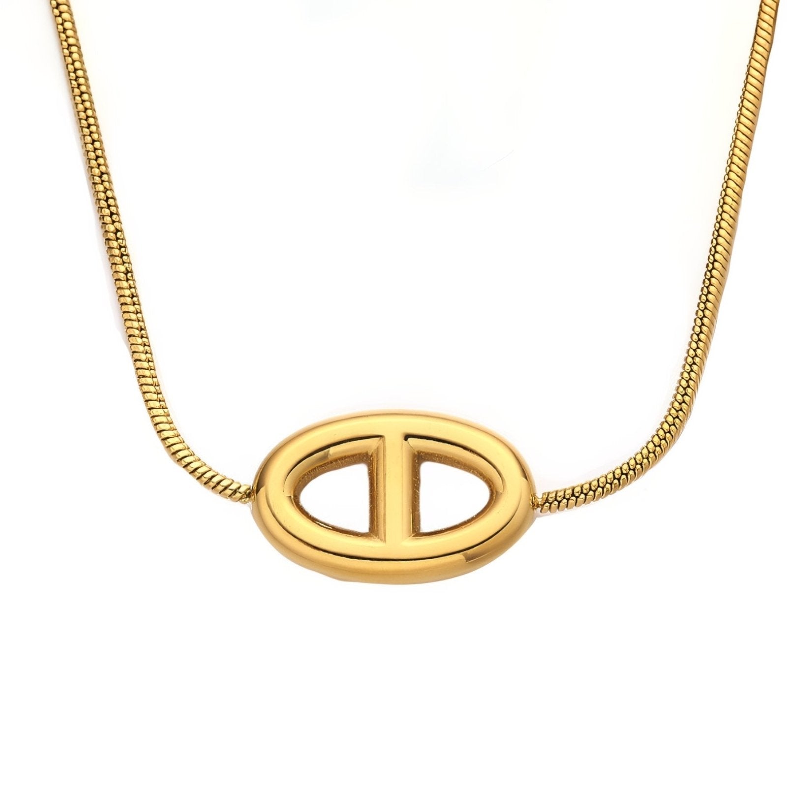 Collier pour femme maille serpent, pendentif ovale ajouré, en acier inoxydable