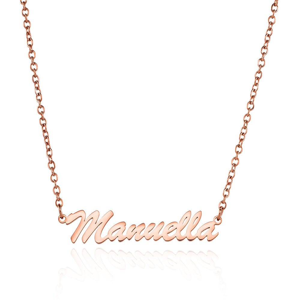 Collier prénom calligraphie fine, acier inoxydable, pour femme, modèle Manuella