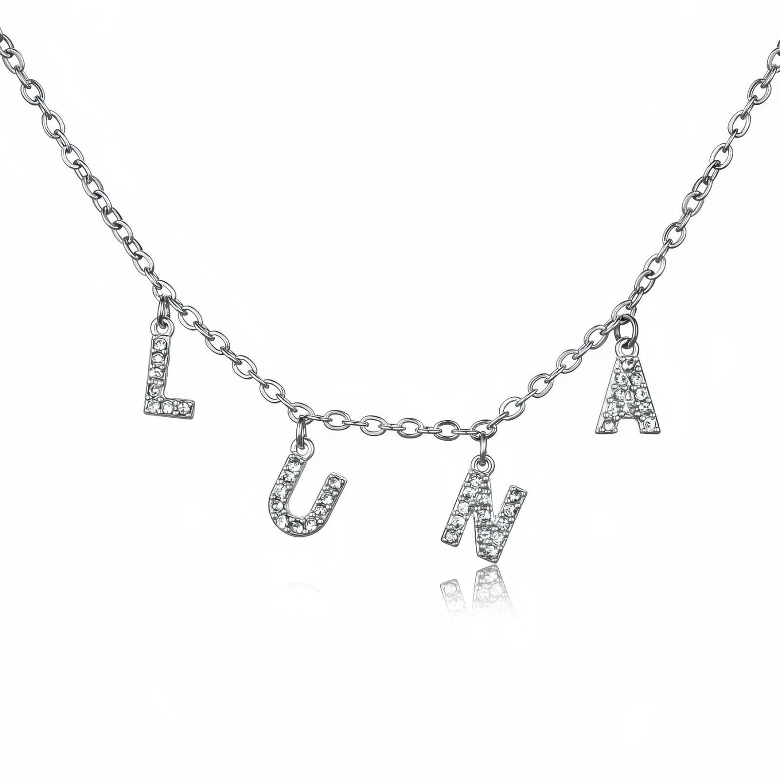 Collier prénom lettres, modèle moderne en acier inoxydable pour femme, modèle Spark