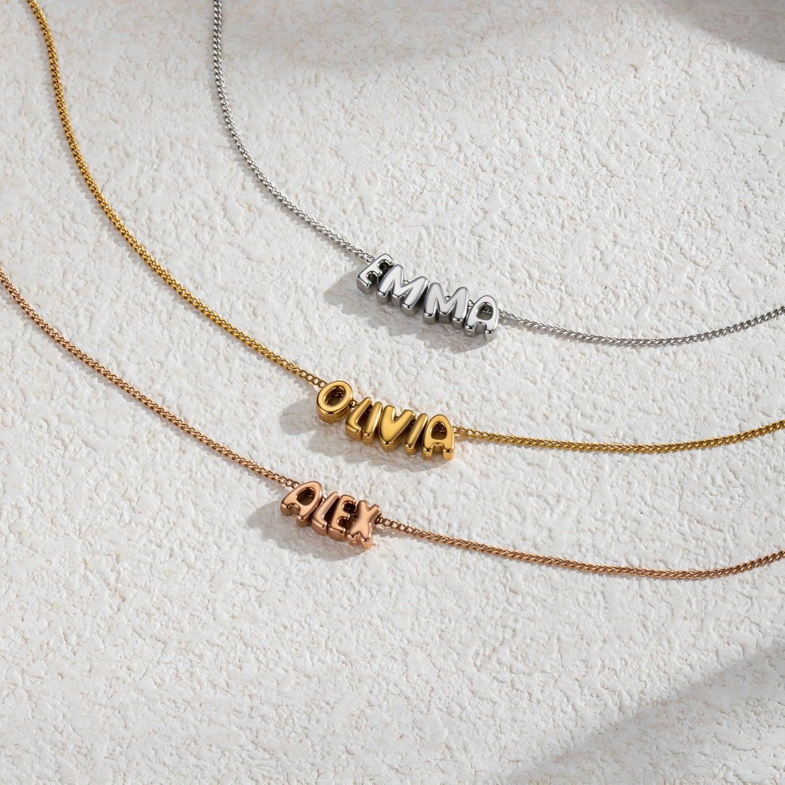Collier prénom personnalisé, lettres 3D, chaîne fine en acier inoxydable, or ou argent