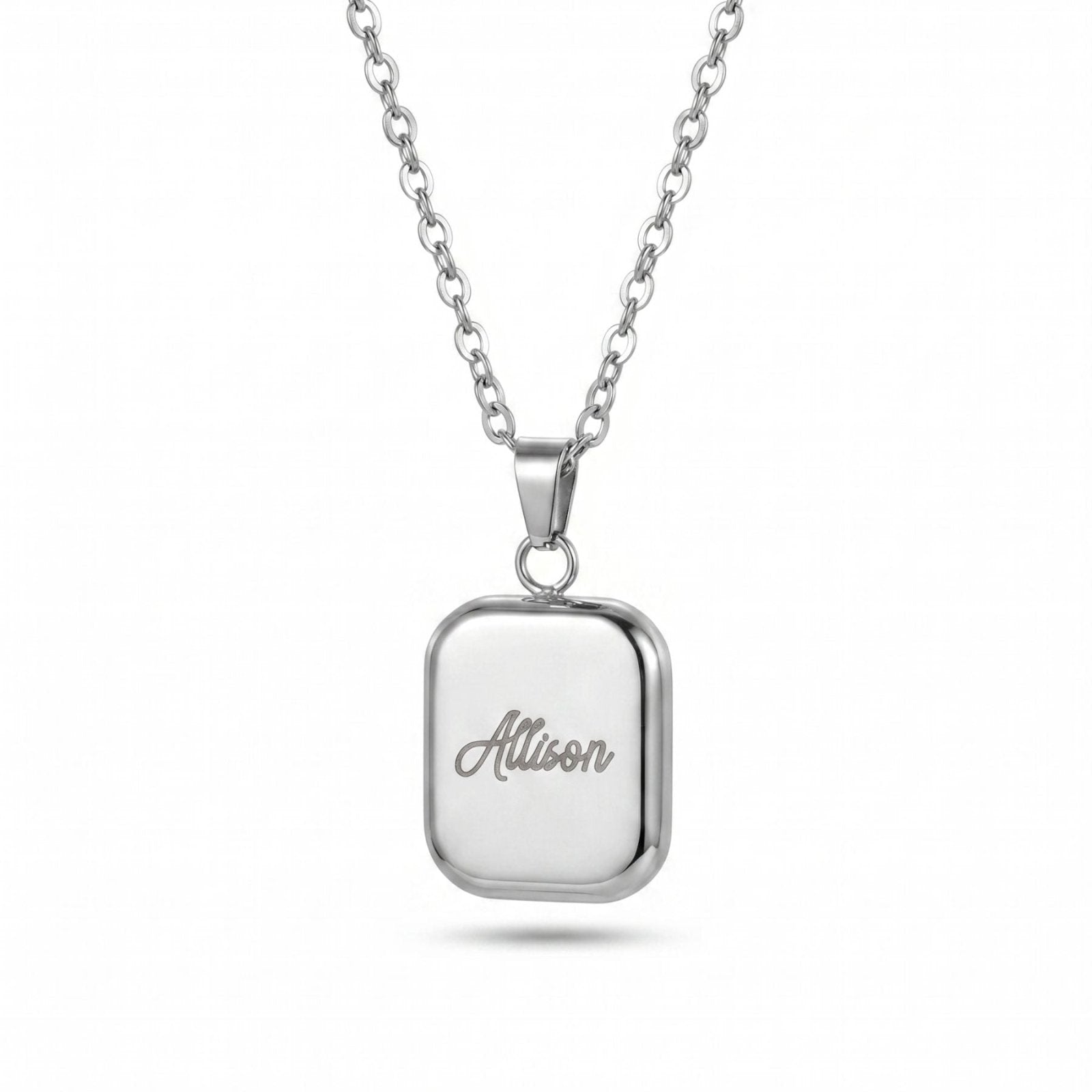 Collier prénom personnalisé pour homme, pendentif carré poli miroir avec gravure, en acier inoxydable