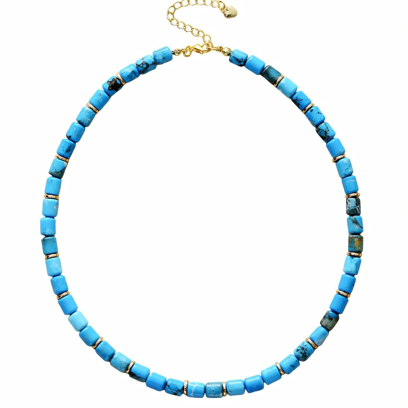 Collier ras - de - cou en pierres de turquoise naturelle, perles cylindriques, style bohème