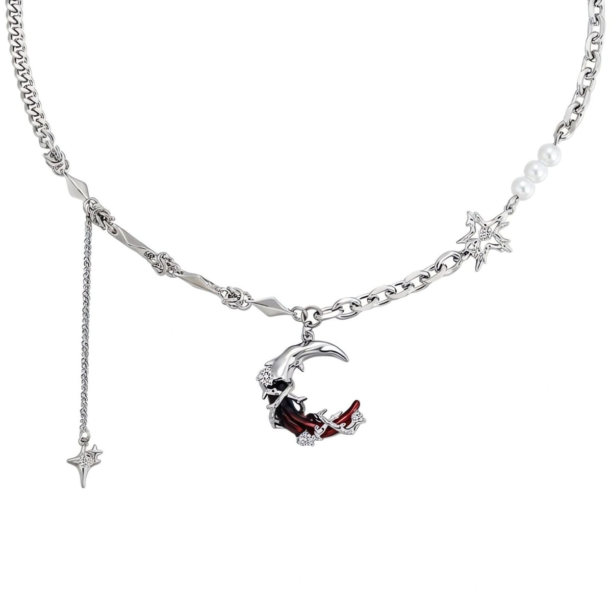 Collier ras de cou gothique pour femme, en alliage métallique, avec pendentif croissant de lune