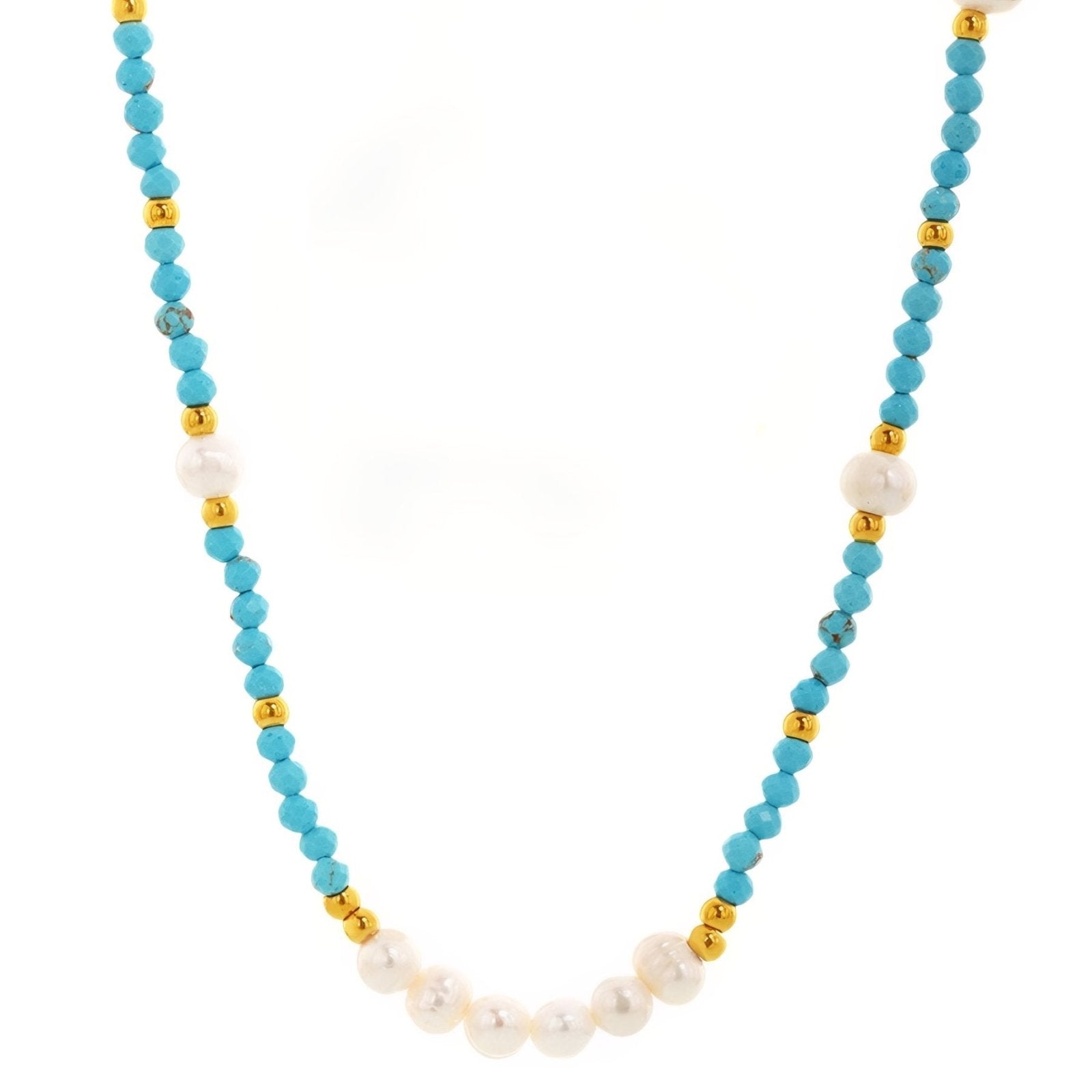 Collier ras - du - cou pour femme, avec perles d'eau douce et pierres naturelles de turquoise, style bohème chic