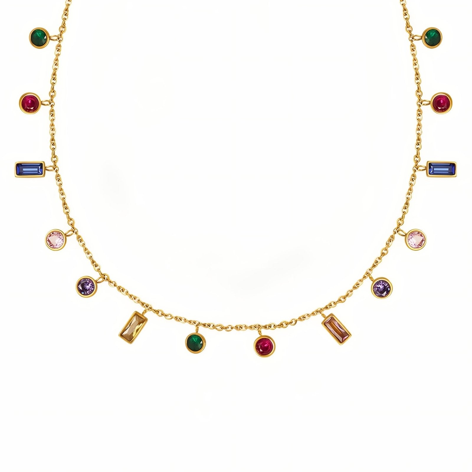 Collier ras - du - cou pour femme, avec zircon multicolores, en acier inoxydable