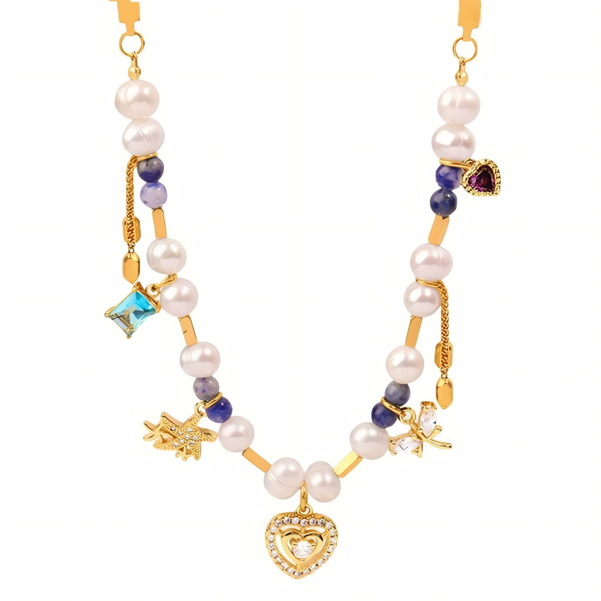 Collier ras - du - cou pour femme, pendentif cœur, avec perles d’eau douce, en acier inoxydable