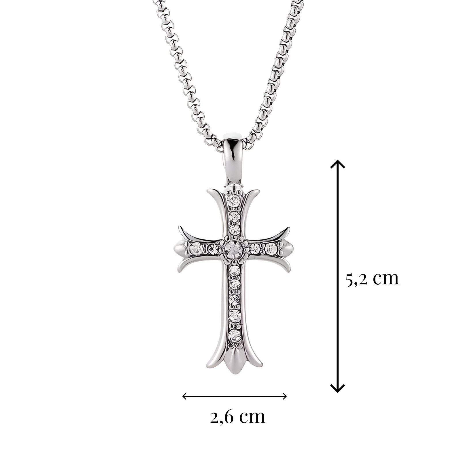 Collier religieux tendance, croix stylisée argentée en acier, zircon brillant, modèle Noah
