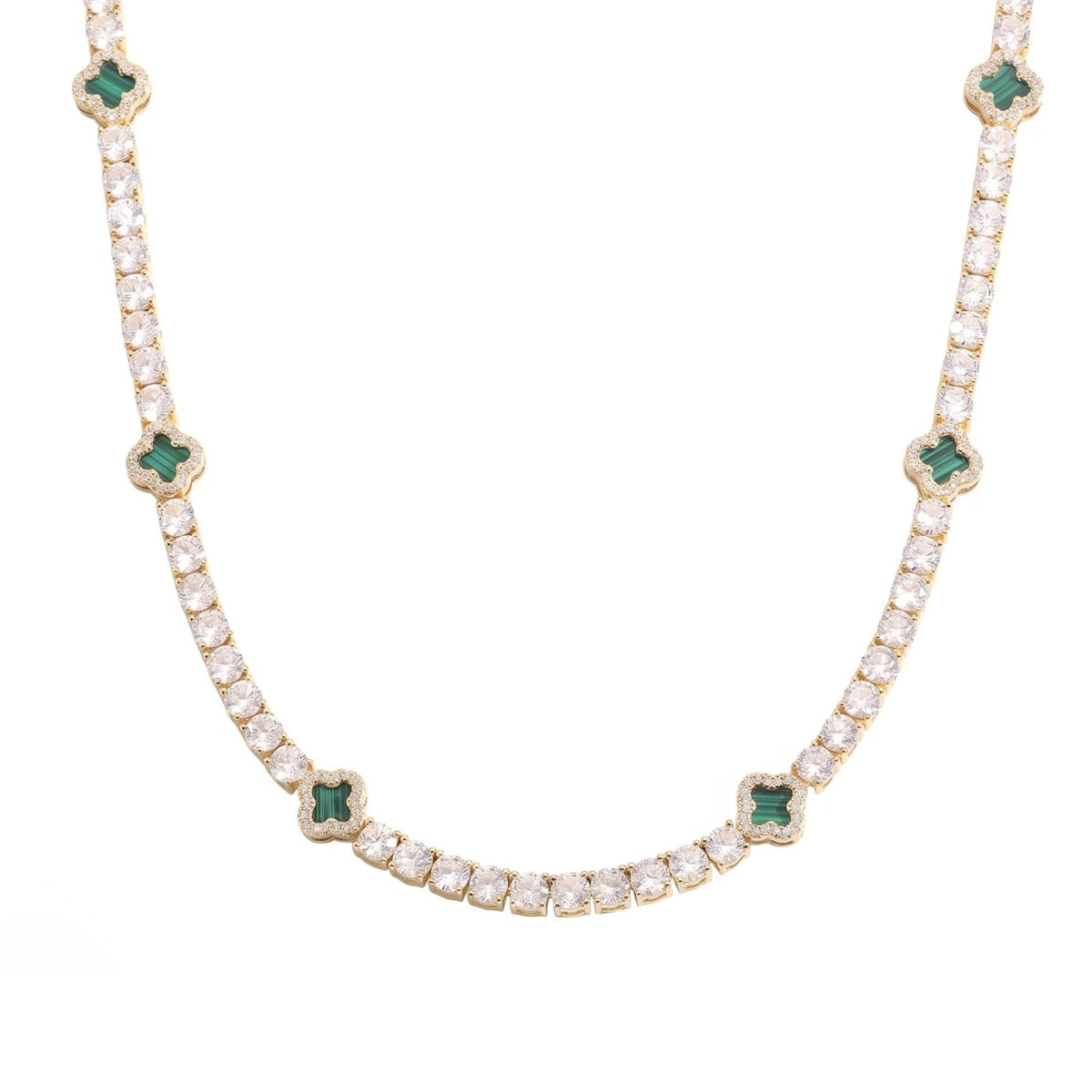 Collier rivière pour homme en cuivre plaqué or, serti de zircon cubique 5A+, avec motifs trèfle élégants