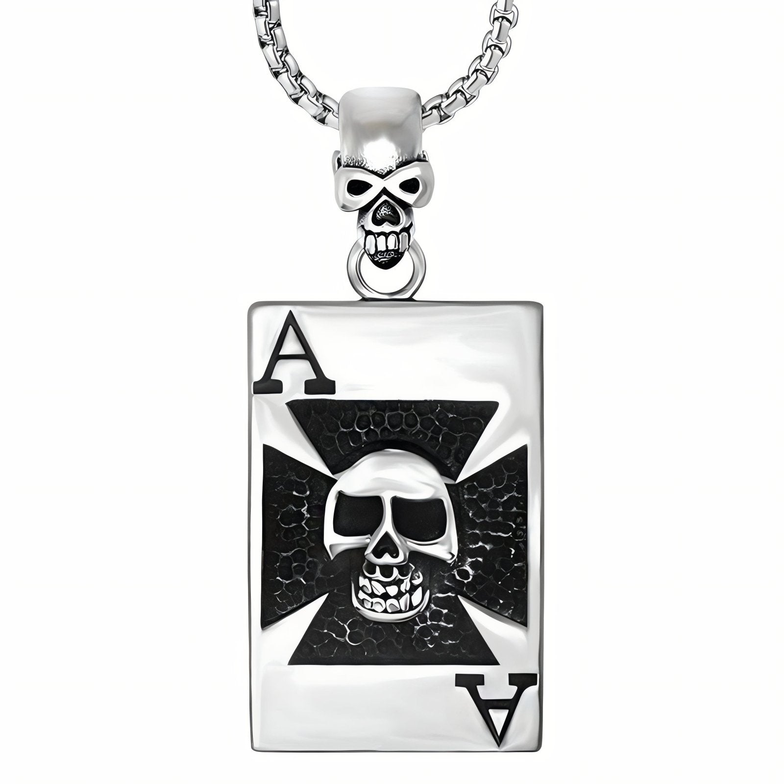 Collier rock pour homme, avec pendentif carte As de pique et tête de mort, en acier inoxydable