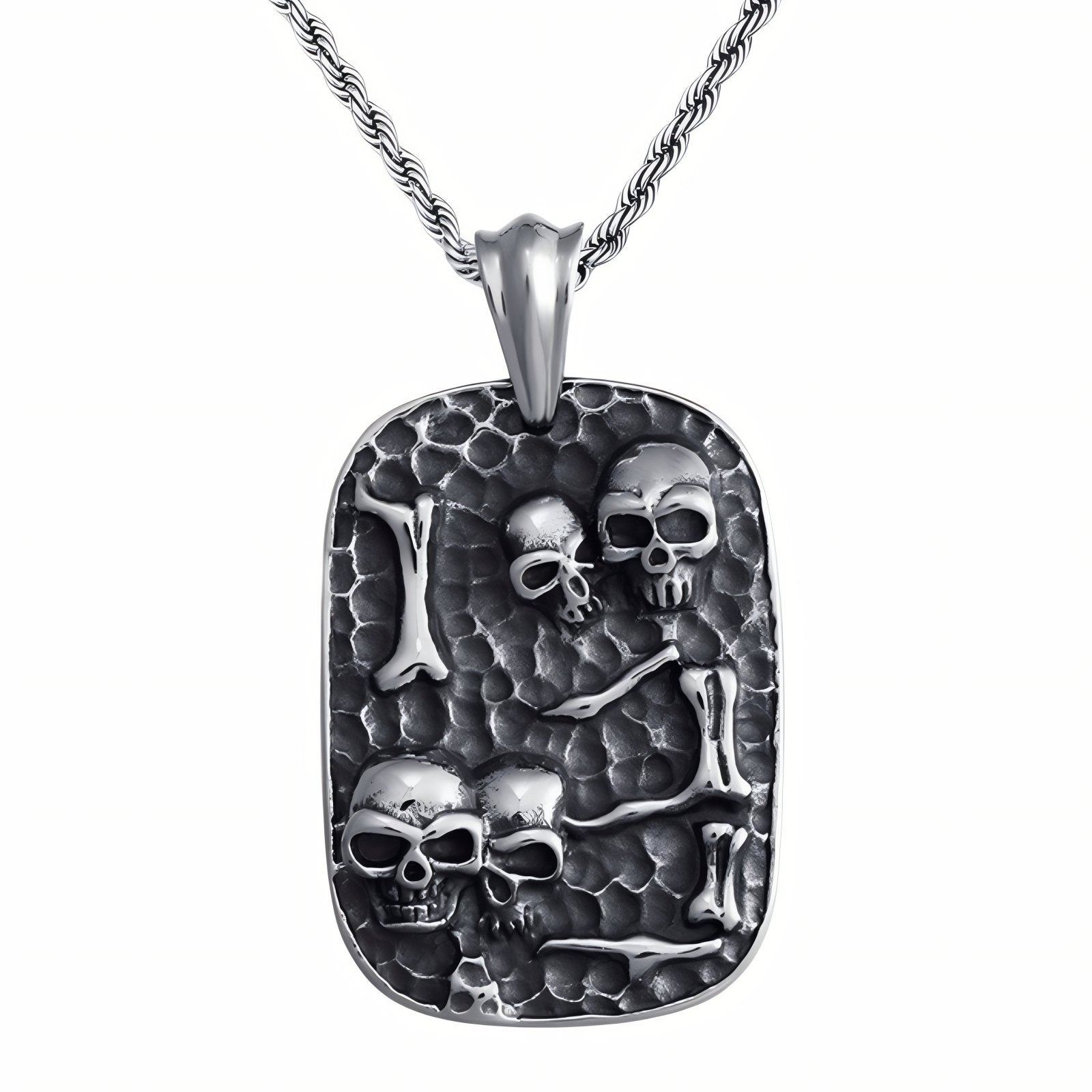 Collier rock pour homme, avec pendentif plaque militaire tête de mort, en acier inoxydable