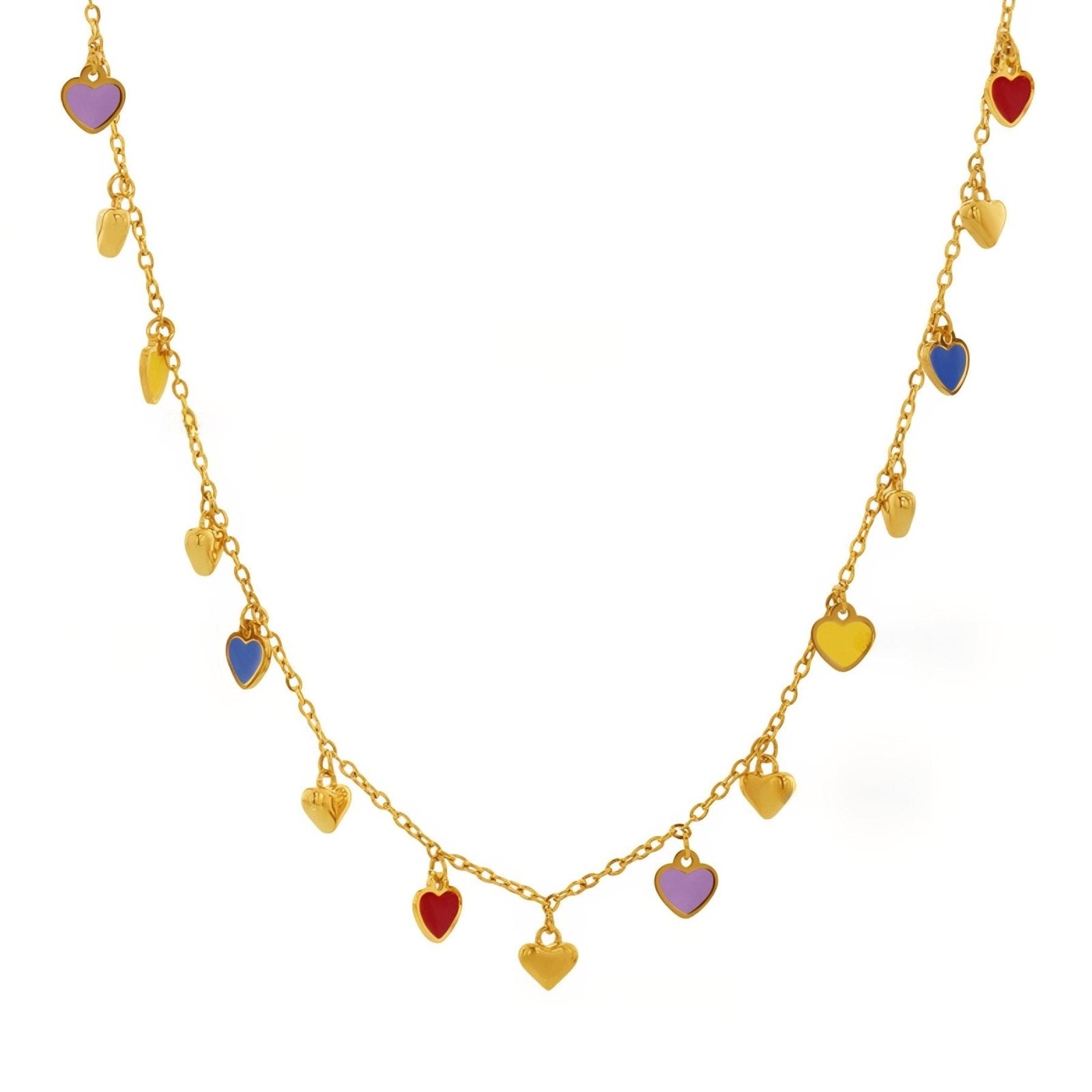 Collier romantique pour femme, pendentifs cœurs émaillés multicolores, en acier inoxydable