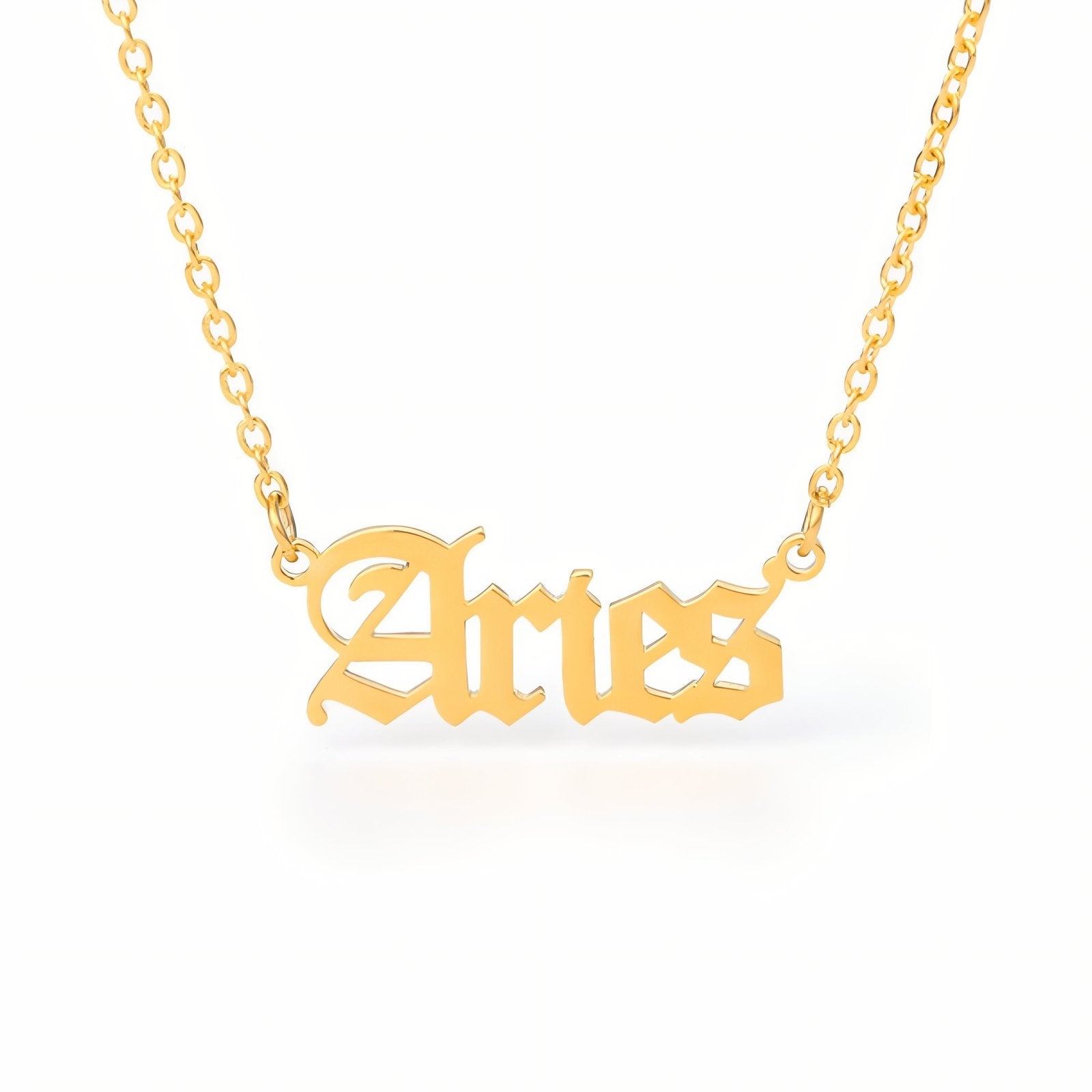 Collier signe astrologique doré, typographie gothique, en acier inoxydable