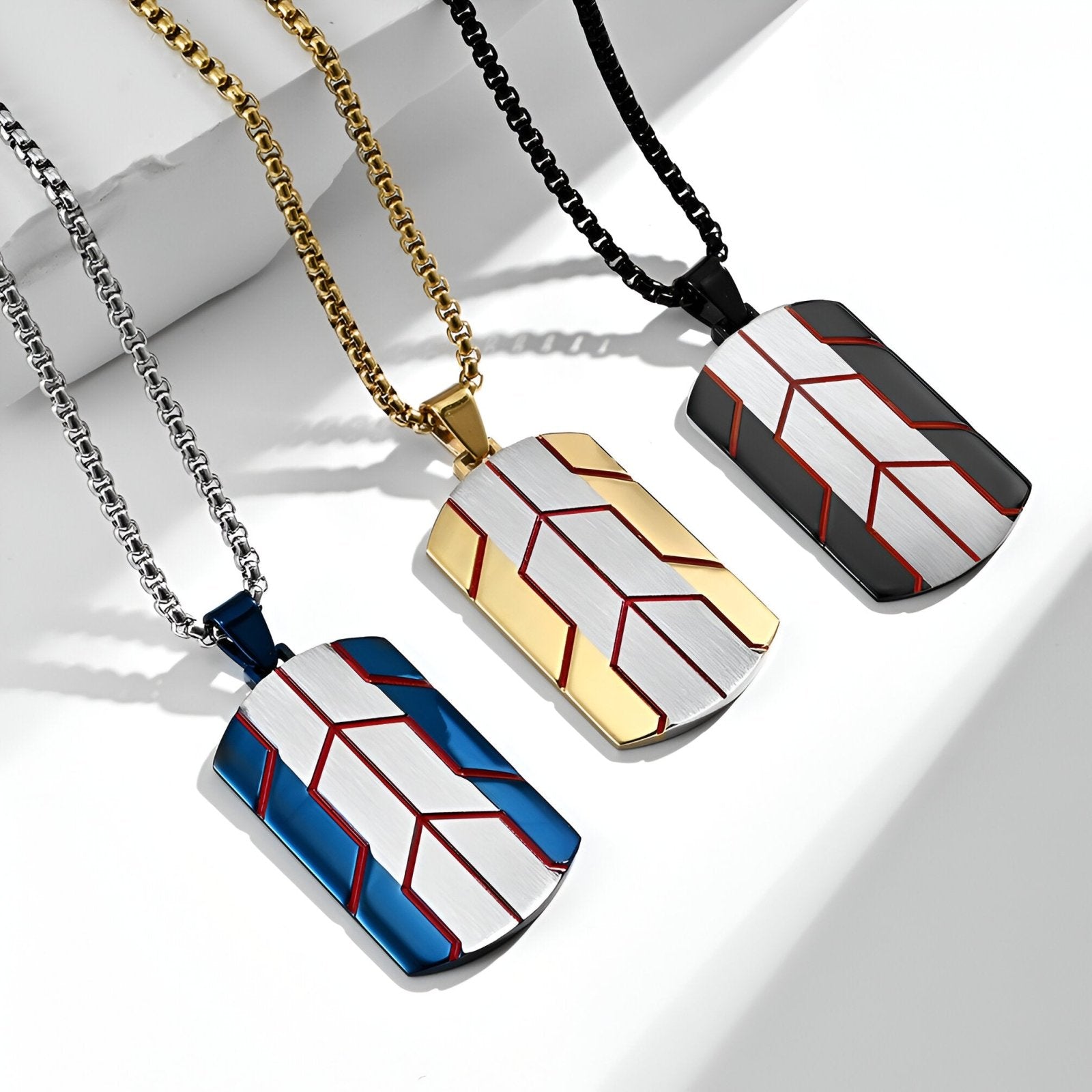 Collier streetwear homme, pendentif géométrique multicolore en acier brossé, modèle Malcolm