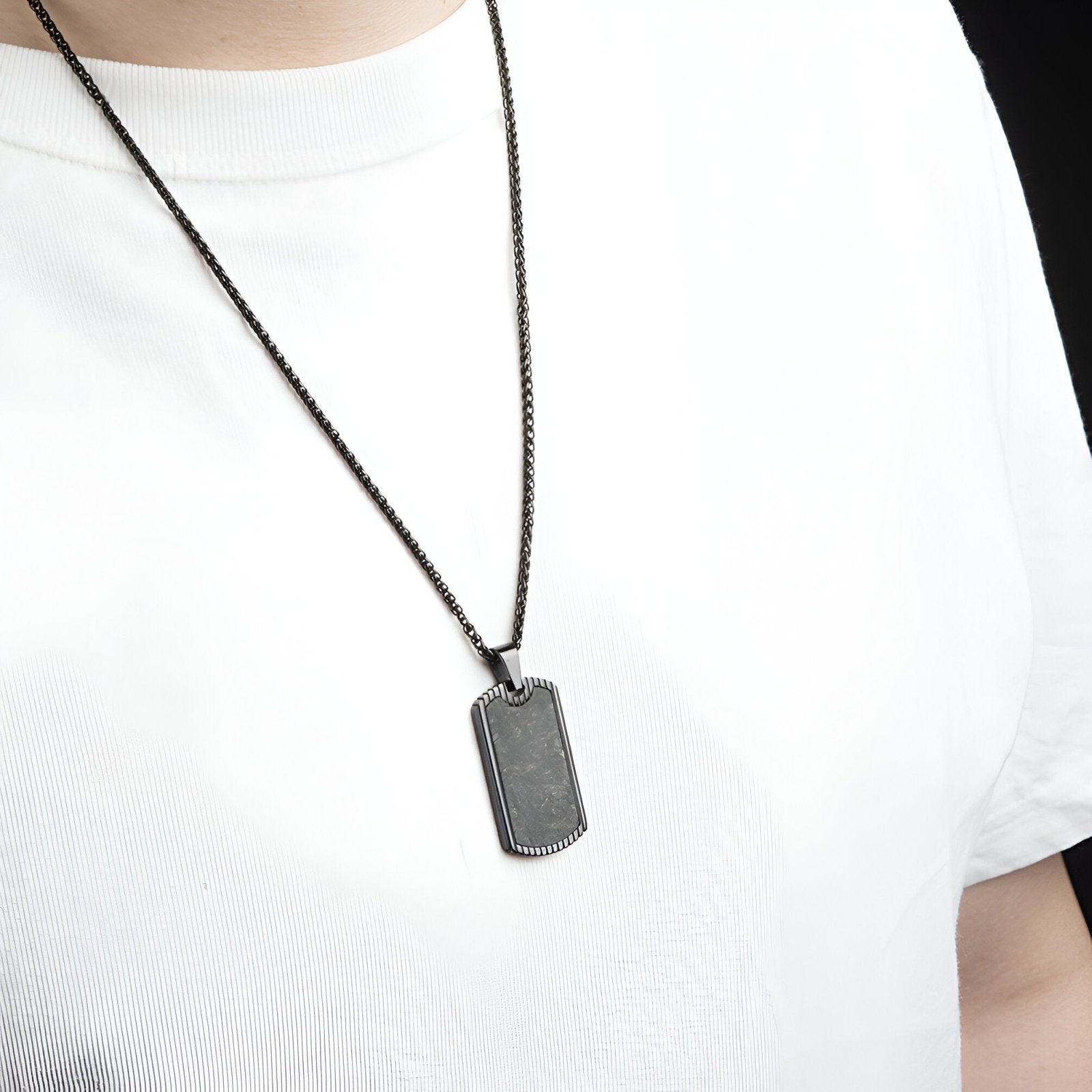 Collier style armée noir, plaque en acier et fibre de carbone, pour homme, modèle Marshall