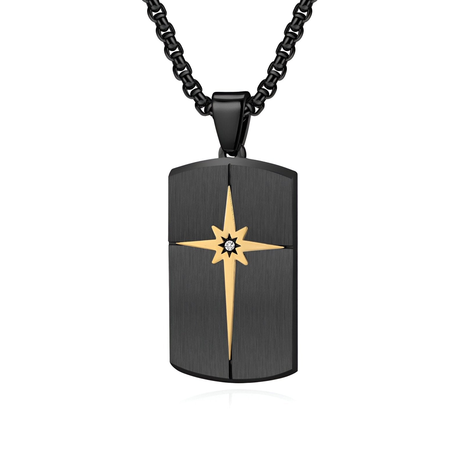 Collier style militaire, gravé d'une étoile, serti d’un zircon cubique, modèle Slade
