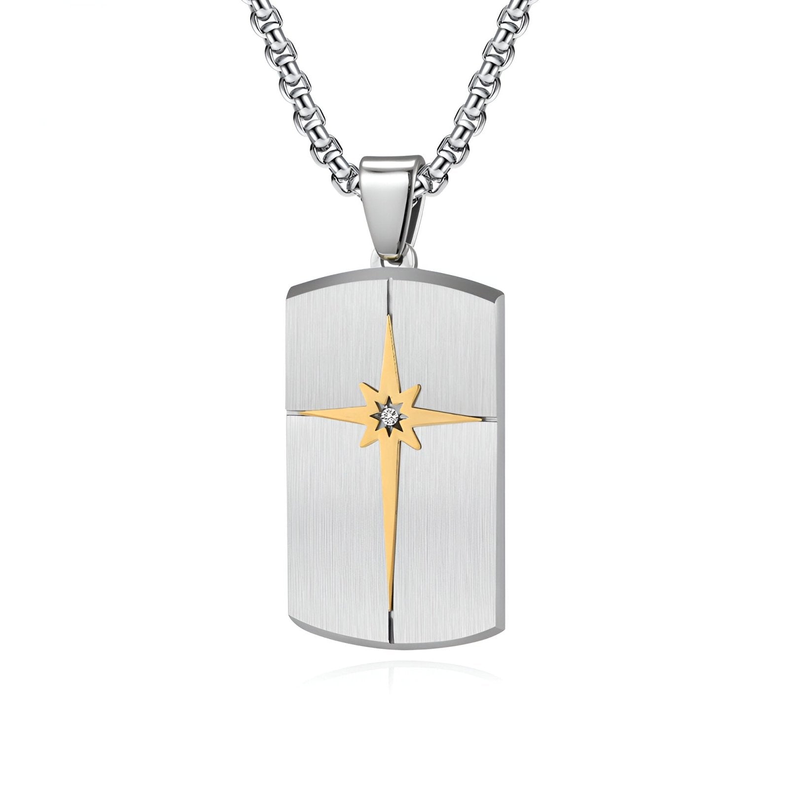 Collier style militaire, gravé d'une étoile, serti d’un zircon cubique, modèle Slade