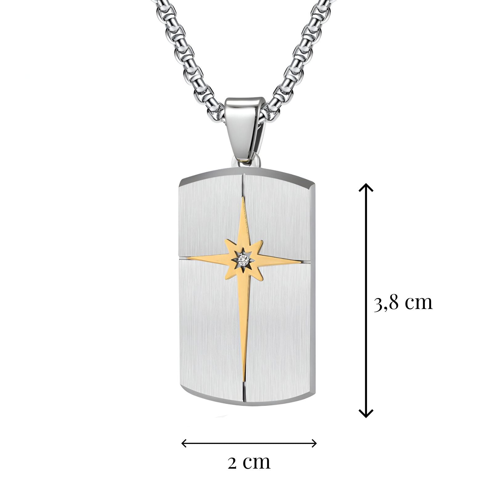 Collier style militaire, gravé d'une étoile, serti d’un zircon cubique, modèle Slade