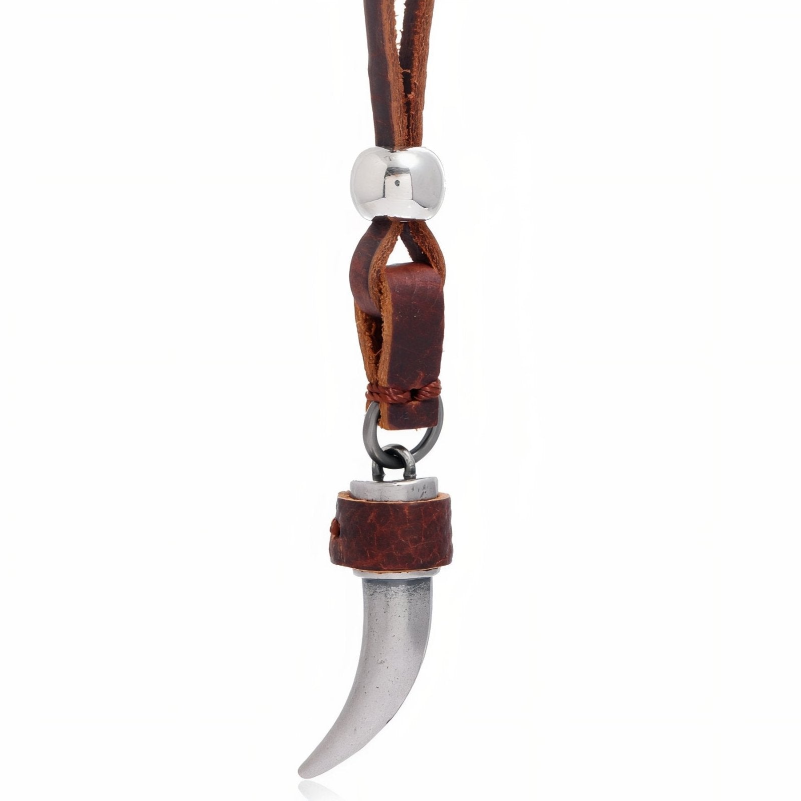 Collier style vintage pour homme, pendentif griffe en métal vieilli et cuir marron, style tribal