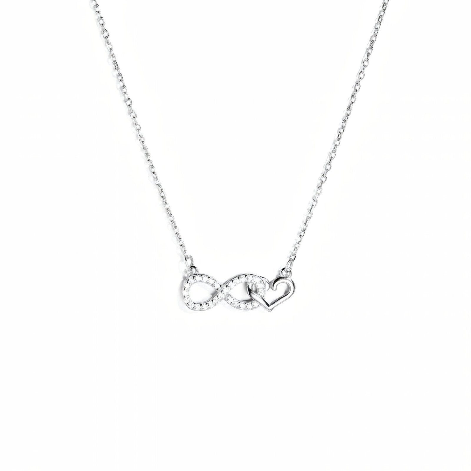 Collier symbole infini, chaîne fine en argent massif, orné de zircons, style chic, modèle Laurine