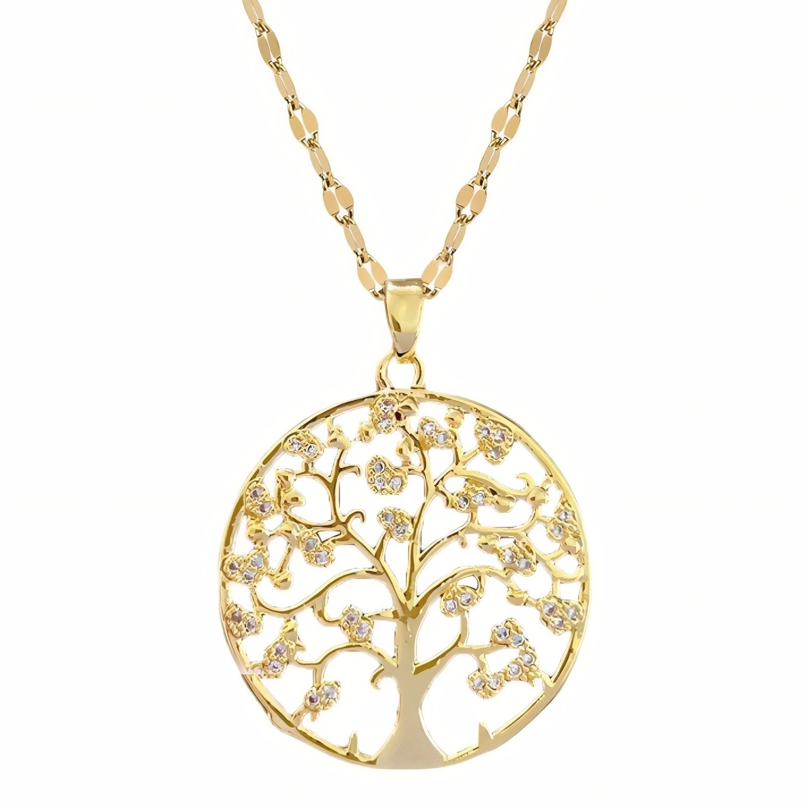 Collier symbolique pour femme, pendentif arbre de vie en cuivre et zircon, chaîne en acier inoxydable