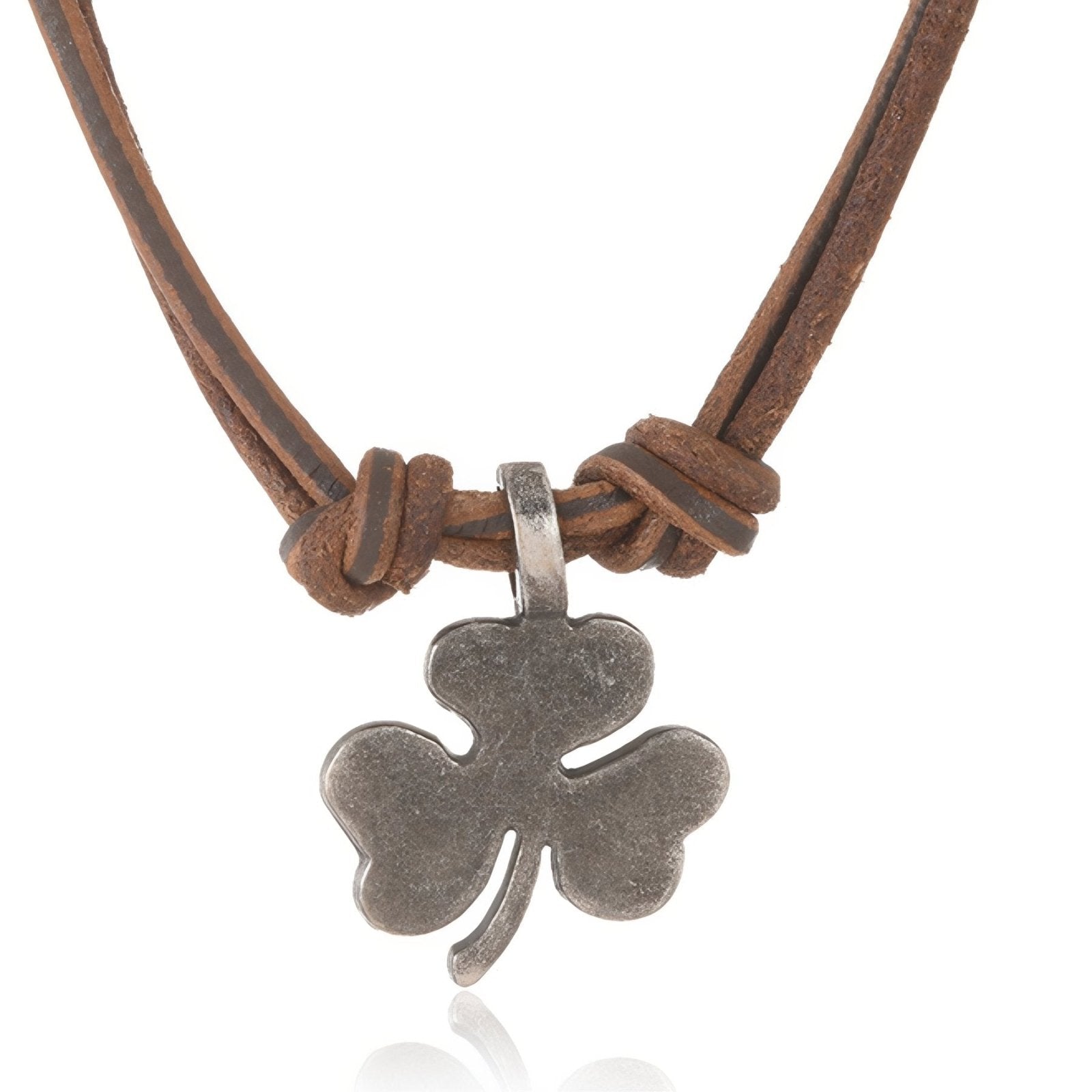 Collier trèfle à quatre feuilles mixte, cordon en cuir marron ou noir, style vintage porte - bonheur